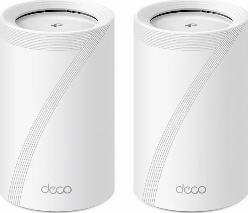 TP-Link Deco BE68 Lot de 2 Kits Wi-FI 7 Mesh Wi-FI BE14000 Tri-Bande 8647 Mbps (6 GHz) + 4324 Mbps (5 GHz) + 688 Mbps (2,4 GHz), 6 Flux, MLO, 1 x Ports 10G + 1 x Port 2,5 G + 1 Port Gigabit, USB 3 .0