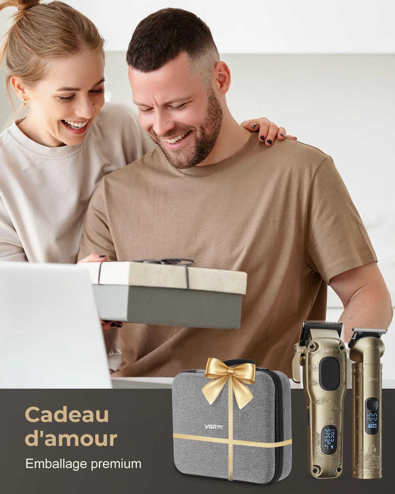 Tondeuse Cheveux Hommes Professionnelle Sans Fil VGRPRO Kit avec T-lames Trimmer Homme Électrique