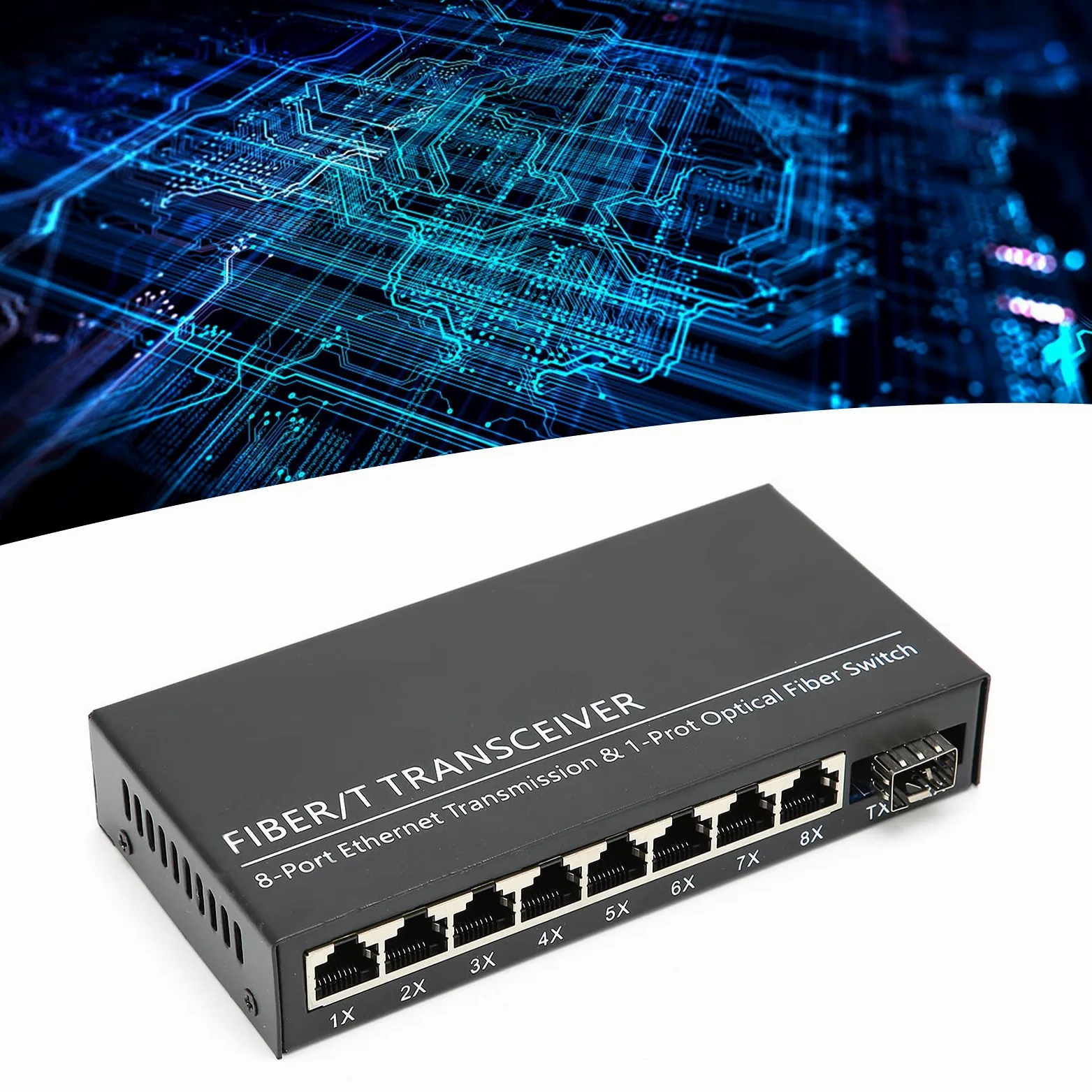 Convertisseur de Média Gigabit Ethernet, 1 Fibre 8 Ports Ethernet Monomode Dual Fiber Adaptive Gigabit Converter, RJ45 10/100/1000M Gigabit Switch, Convertisseur Fibre vers Ethernet avec Duplex SC