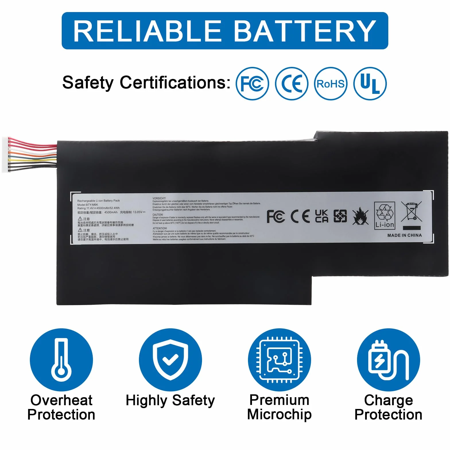BTY-M6K Laptop Batterie pour MSI Stealth Pro GF63 GF65 GF75 GS63VR GS73VR