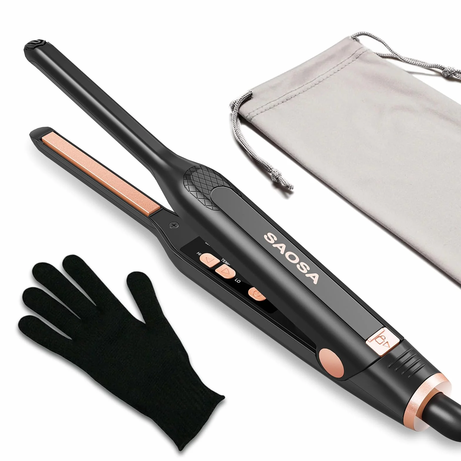 SAOSA 2-in-1 Mini Lisseur en Céramique pour Cheveux Courts, 90°C-210°C, Double Tension, Or rose