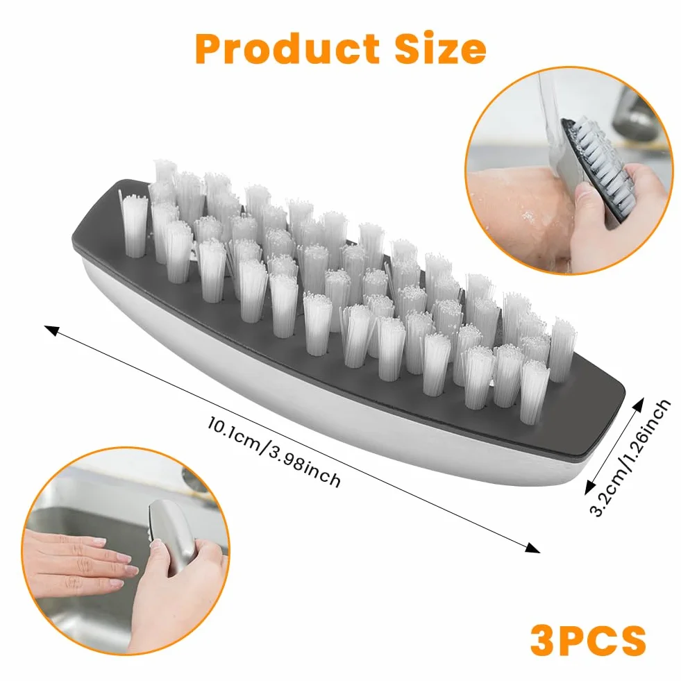 Brosses à Ongles en Acier Inoxydable 3 Pièces, Brosse de Nettoyage pour Mains Pieds Ongles