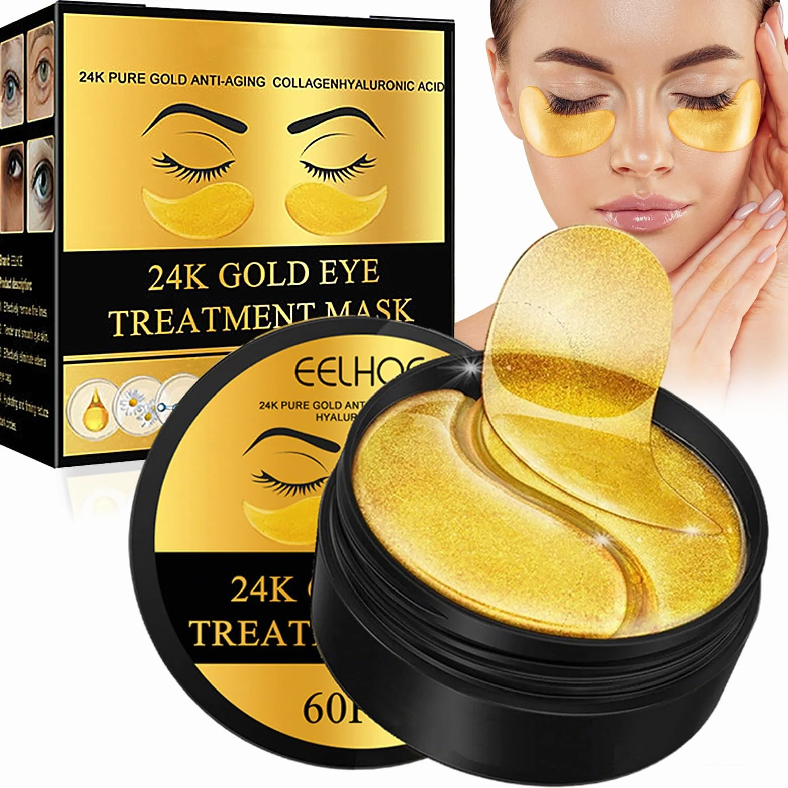 24K Gold Masque Pour Les Yeux 60 Patch Anti Cernes Hydratant