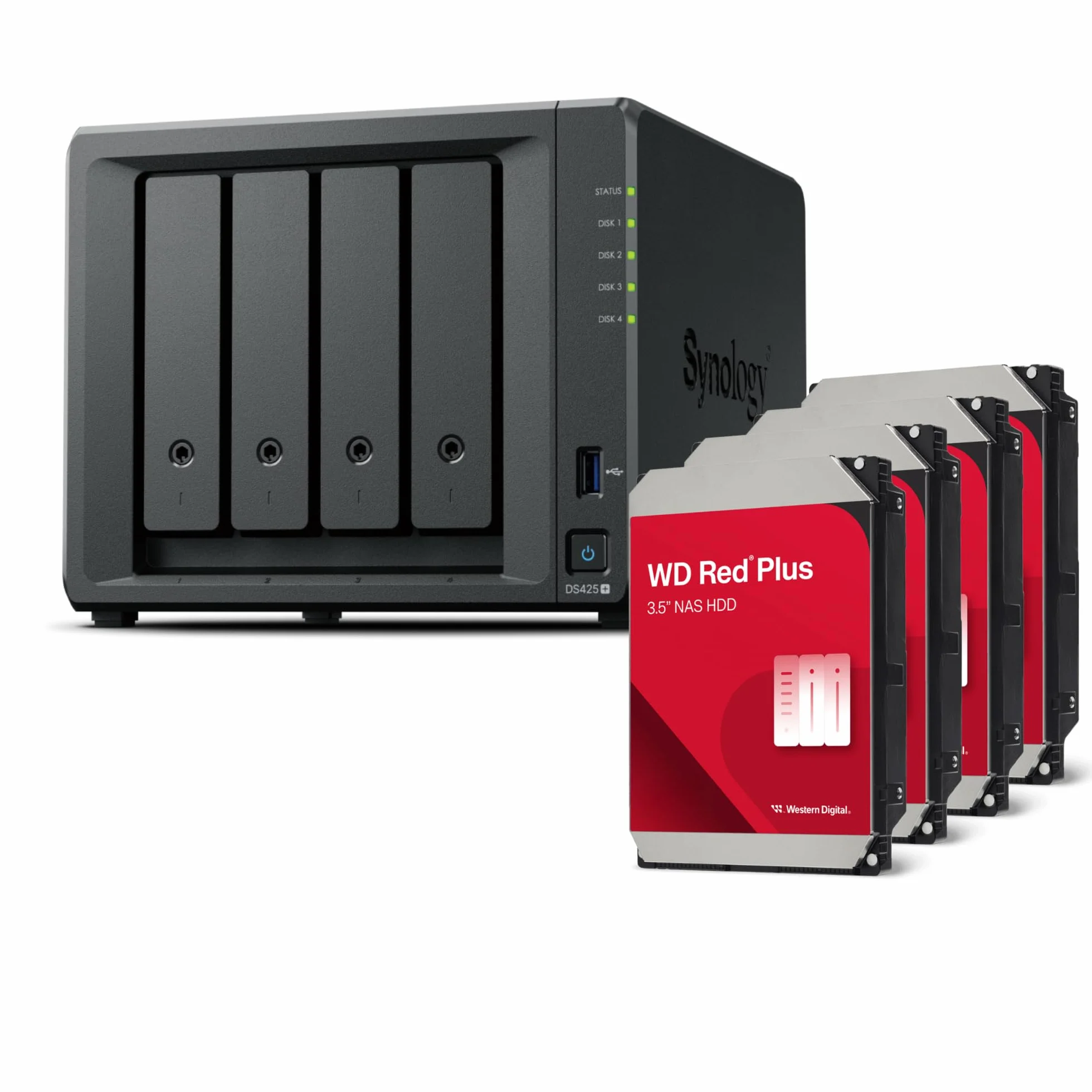 Synology DS425+ 24TB Bundle Western Digital WD Red Plus 4 Baies Desktop NAS Intel Celeron J4125 2Go DDR4