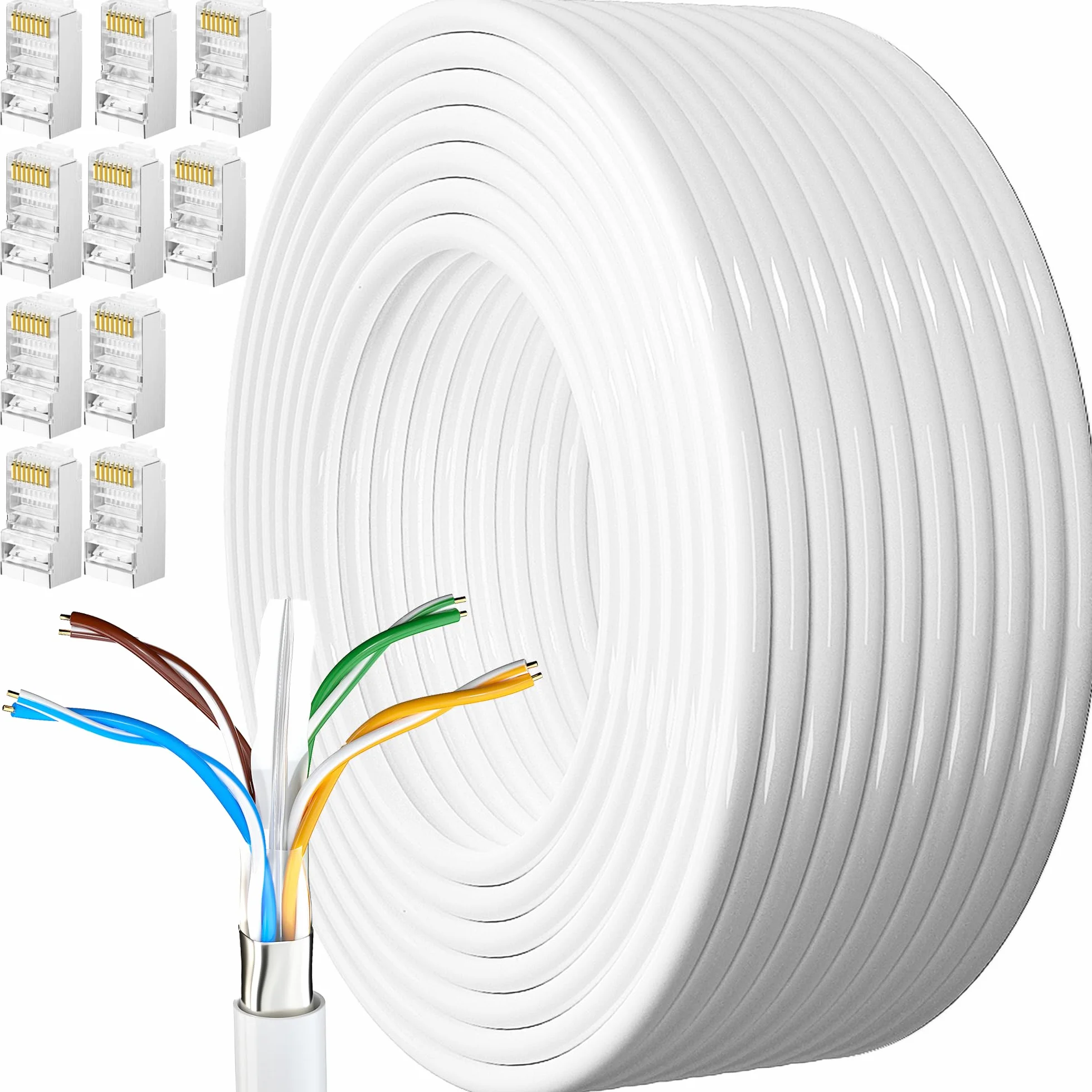 Câble Ethernet 50m Rj45 Cat 6 Gigabit FTP 23AWG Blindé Extérieur Blanc