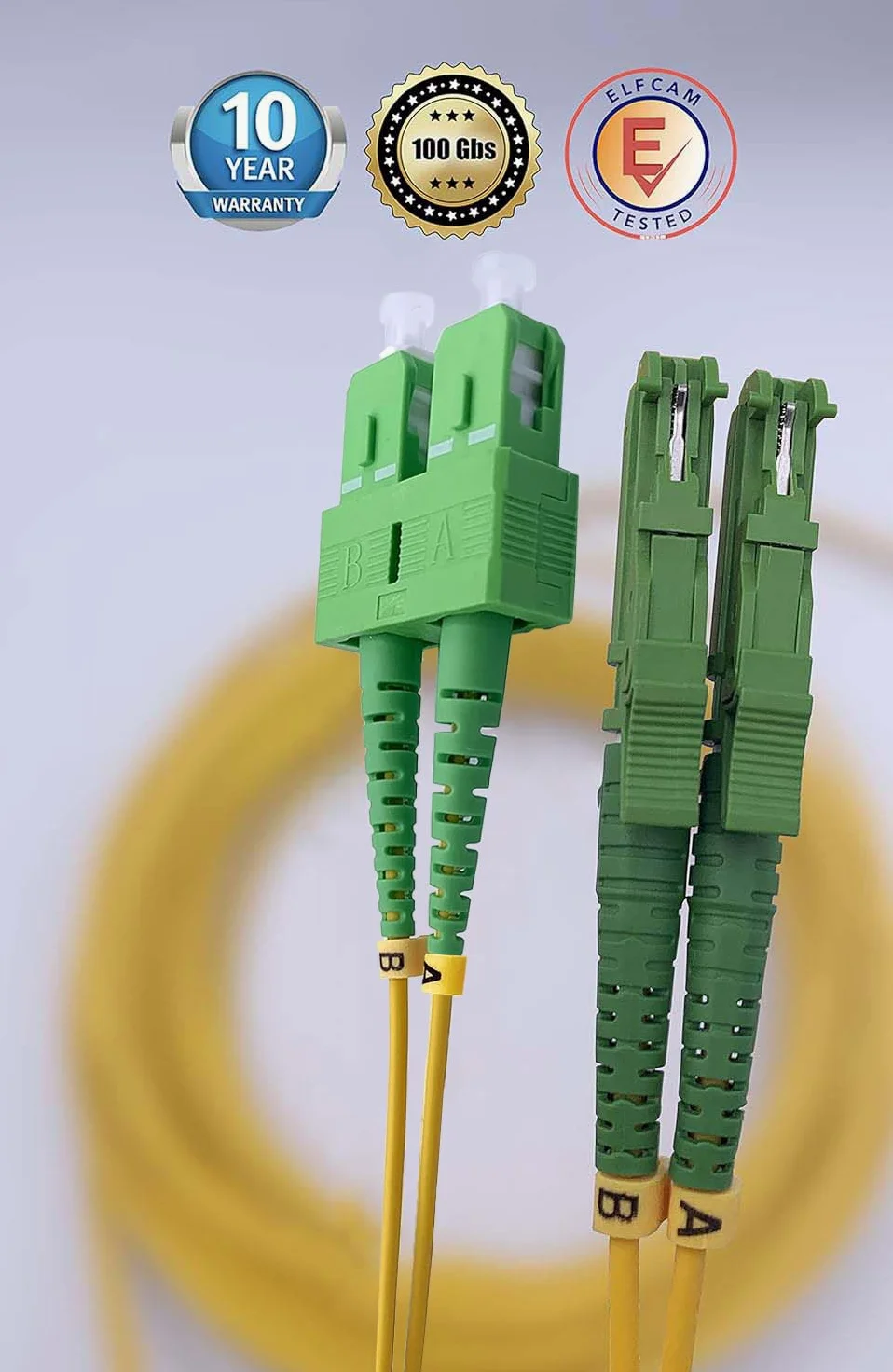 Elfcam® - 30m Câble à Fibre Optique E2000/APC à SC/APC,Monomode Duplex, Jarretière Optique 9/125μm OS2 2.0mm G652D LSZH, Jaune(30M)