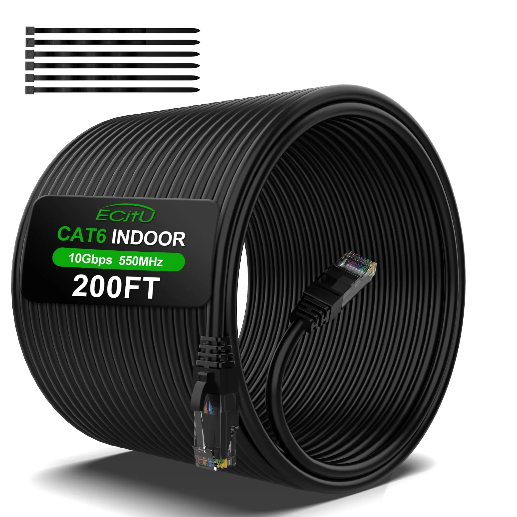 Câble Ethernet Cat6 de 60 m, câble de raccordement Cat6, câble réseau UTP, intérieur et extérieur, PoE, 24 AWG CCA, compatible avec PC, ordinateur portable, routeur, commutateur, serveur, avec 25