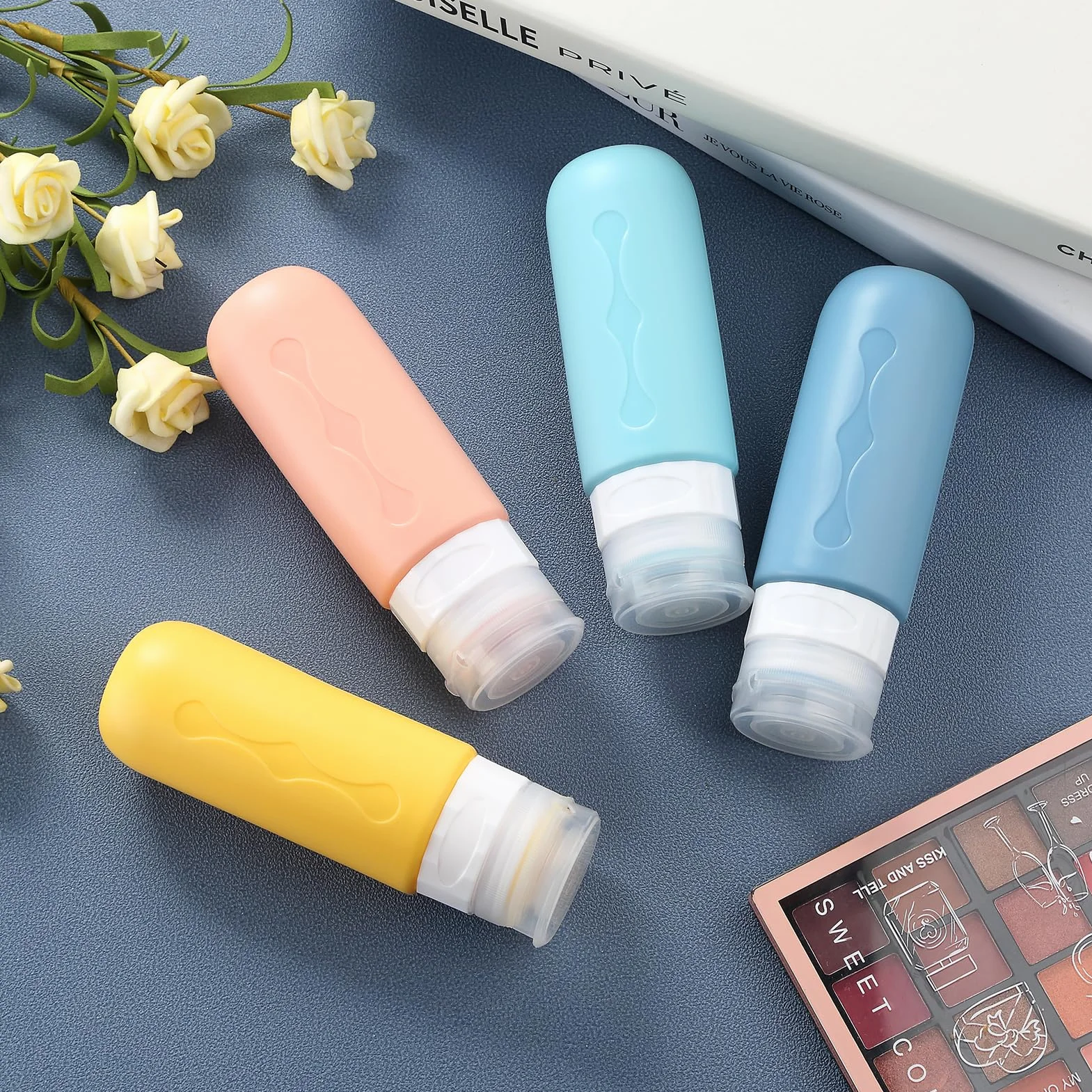 Gemice Flacons de Voyage 4Pcs Étanches Bouteille Silicone 89ml Accessoires Aéroport Shampooing Lotion