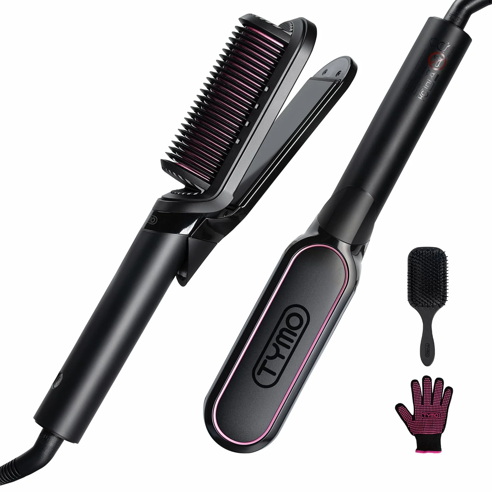 TYMO Lisseur Cheveux Professionnel 2 en 1 Fer à Lisser et Boucleur Brosse Lissante Ionique Anti-Brûlure Anti-Emmêlage