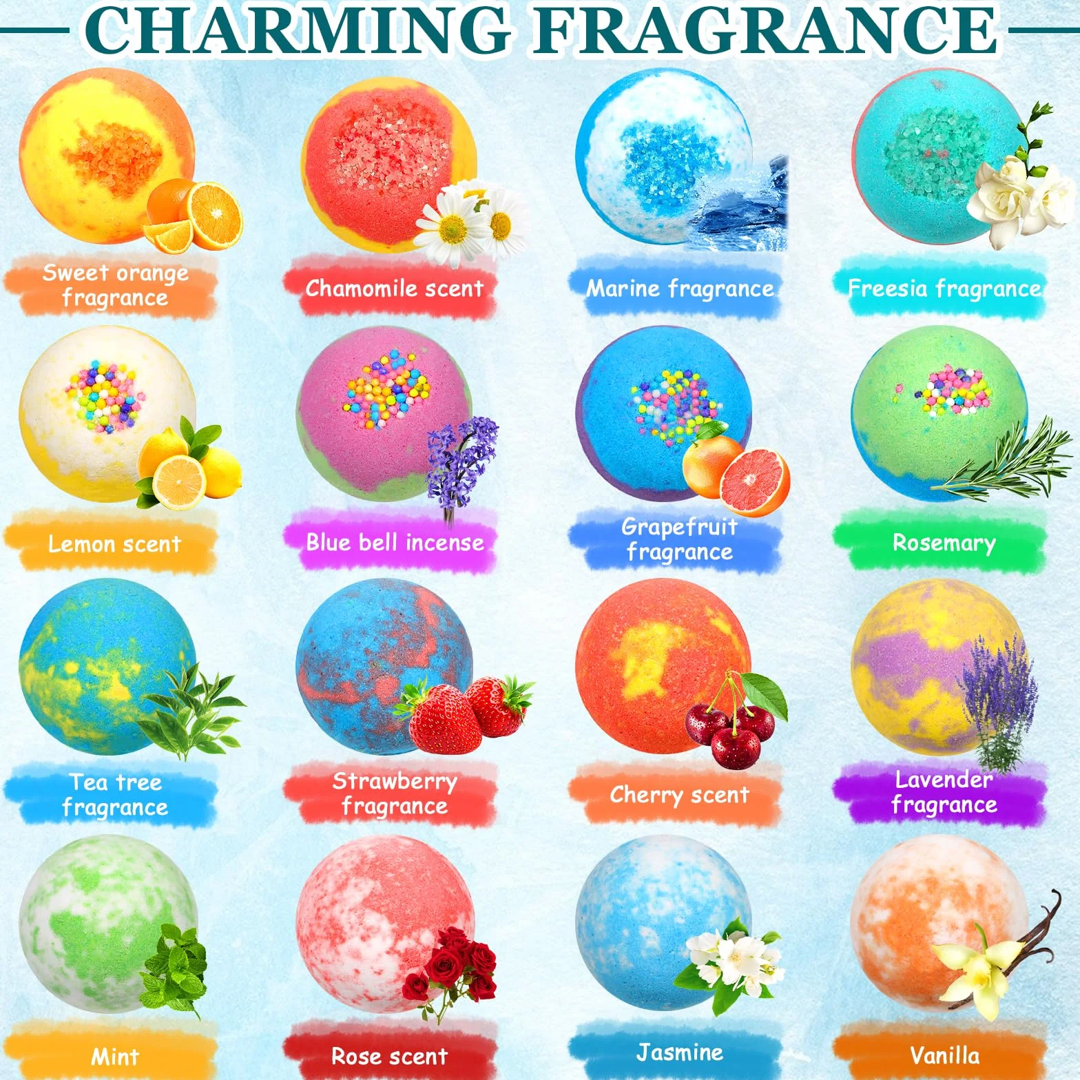 MOYKSRR Bombes de Bain Lot de 16 Coffret Cadeau Boules de Bain Moussantes Biologiques et Naturelles