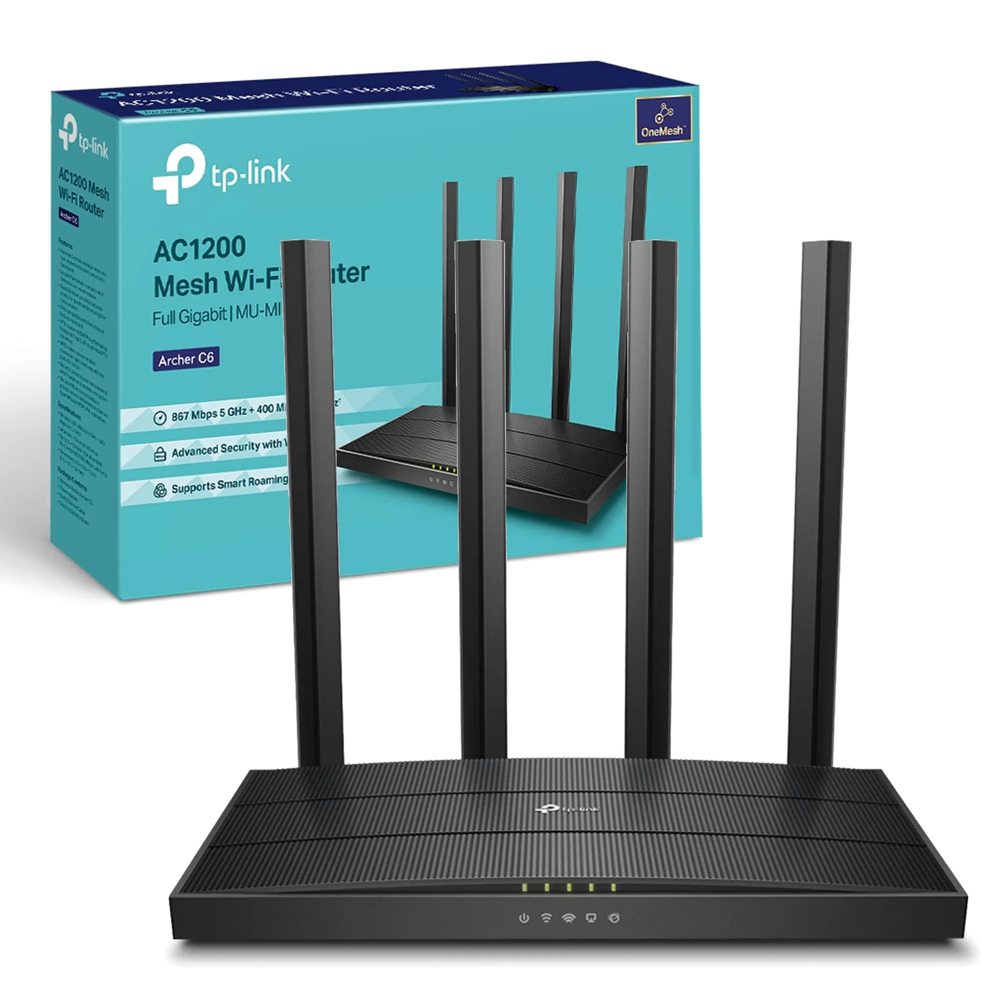TP-Link AC1200 Wireless Dual Band Full Gigabit Wi-Fi Router, Wi-Fi Speed Up to 867 Mbps/5 GHz + 300 Mbps/2.4 GHz, 4+1 Gigabit Ports, Dual-Core CPU, Parental Control, Easy setup (Archer C6)