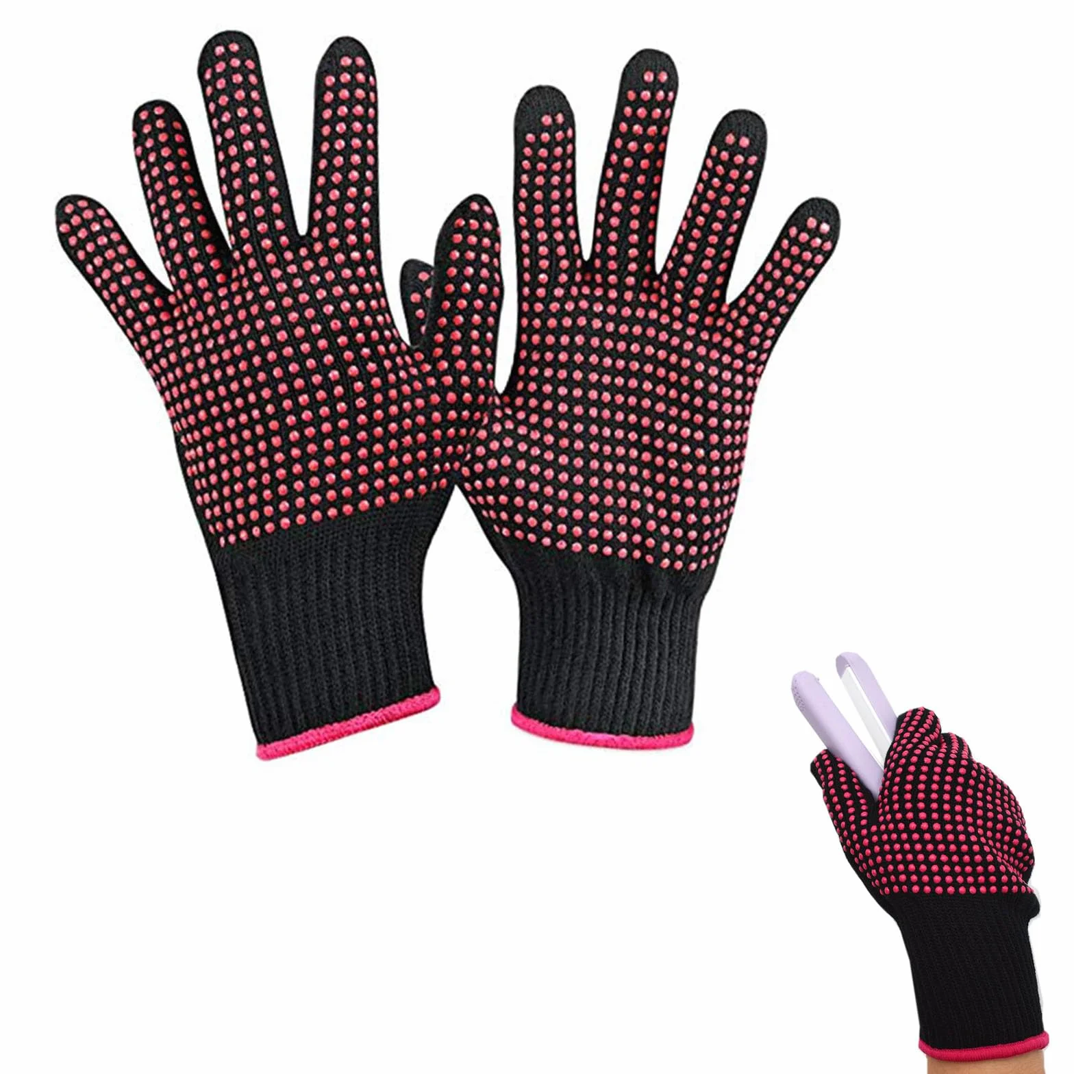 Gants Résistants à la Chaleur pour Coiffure Professionnels Thermiques Rose