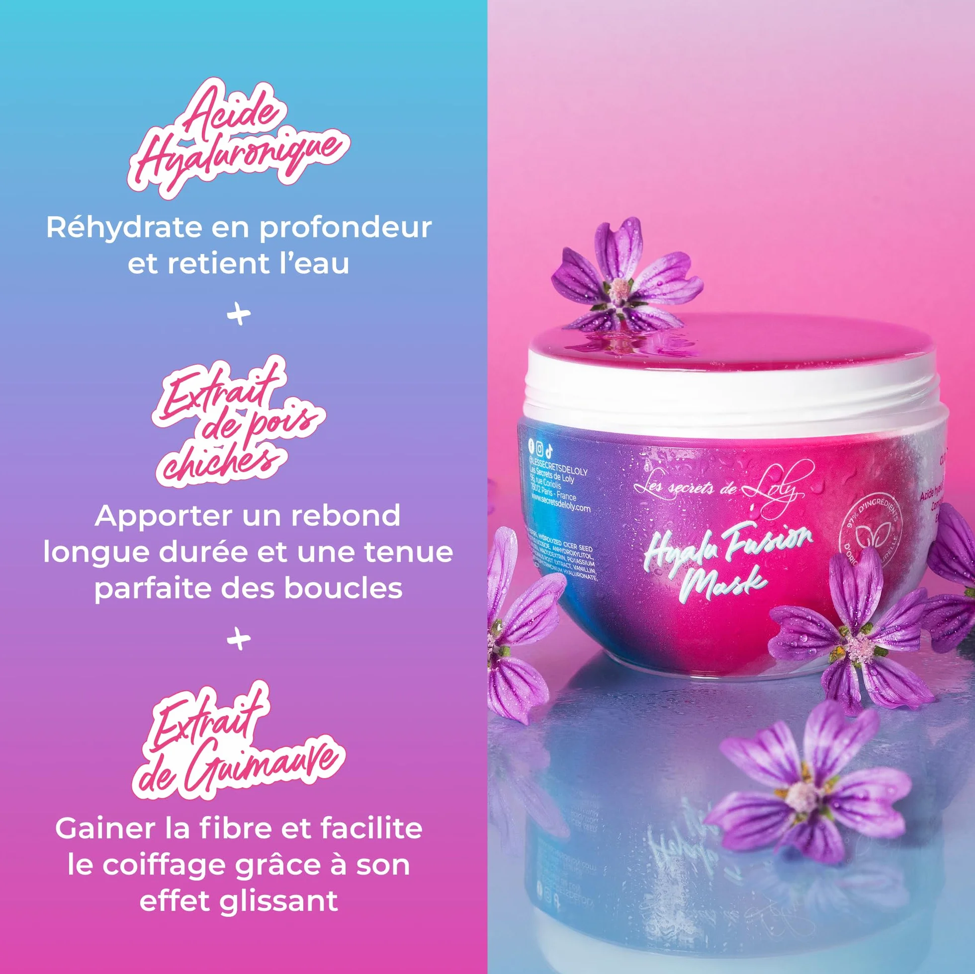 Les Secrets de Loly Hyalu Fusion Mask Masque activateur de boucles Hydratation intense Cheveux multi-texturés 300 ml