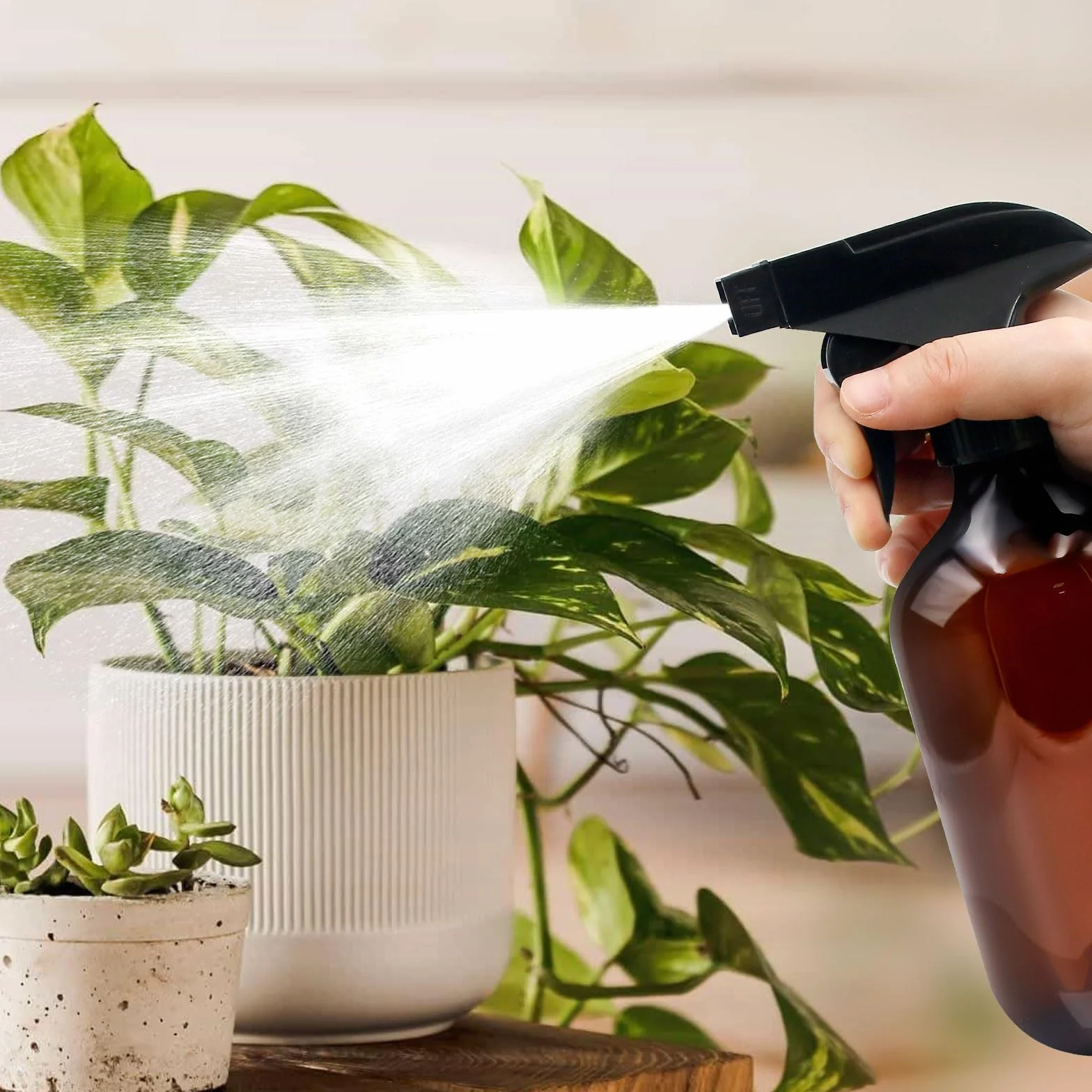 Flacons pulvérisateurs 500 ml pour plantes, nébuliseur avec embouts réglables, marron