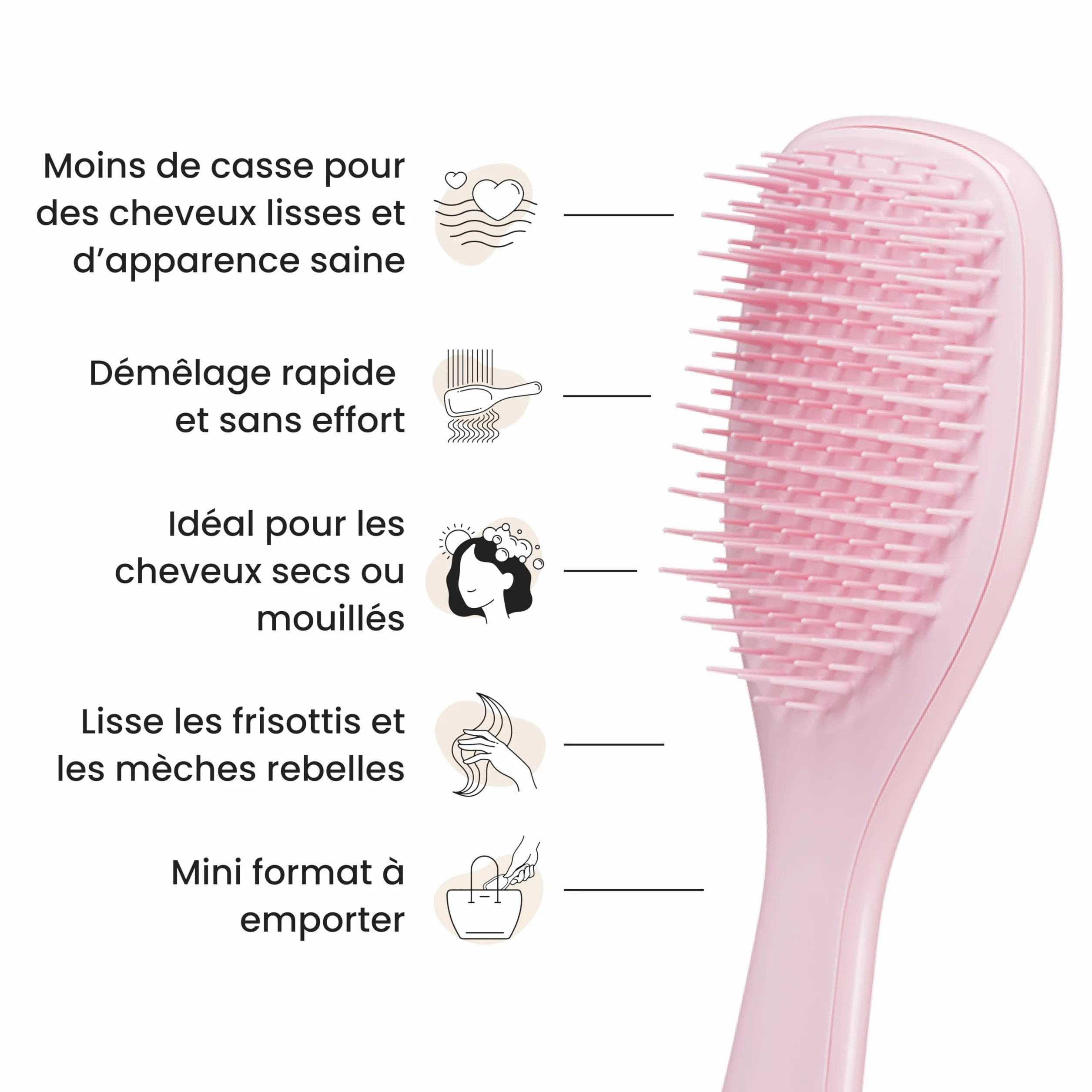 Tangle Teezer Mini Ultimate Detangler Brosse à Cheveux Démêlante Cheveux Secs Mouillés Rose Millennial