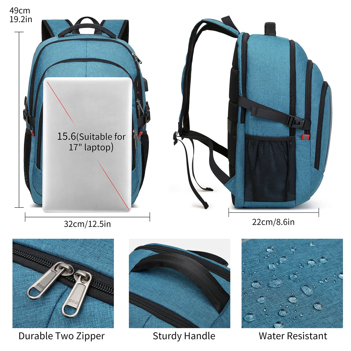CAFELE Sac à Dos pour Ordinateur Portable Extra-Large de 15,6 Pouces, Sac à Dos de Voyage Durable, Sac d'ordinateur de Bureau antivol RFID pour Hommes et Femmes