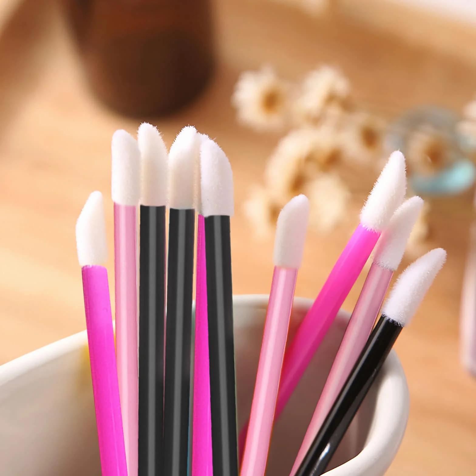 VEGCOO Lot de 300 pinceaux à lèvres jetables maquillage lèvres Rose