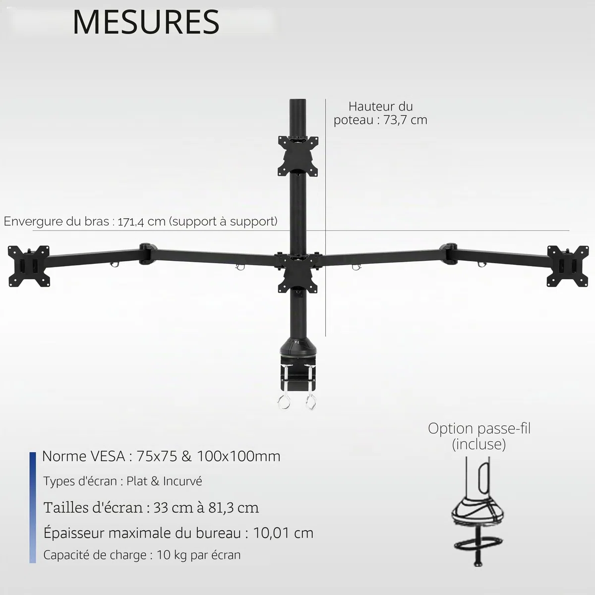Vivo Acier Quad LED/LCD Moniteur d'ordinateur Heavy Duty support de bureau 3 + 1 Entièrement réglable support | Peut contenir quatre (4) les écrans jusqu'à 81,3 cm (Stand-v104 a)