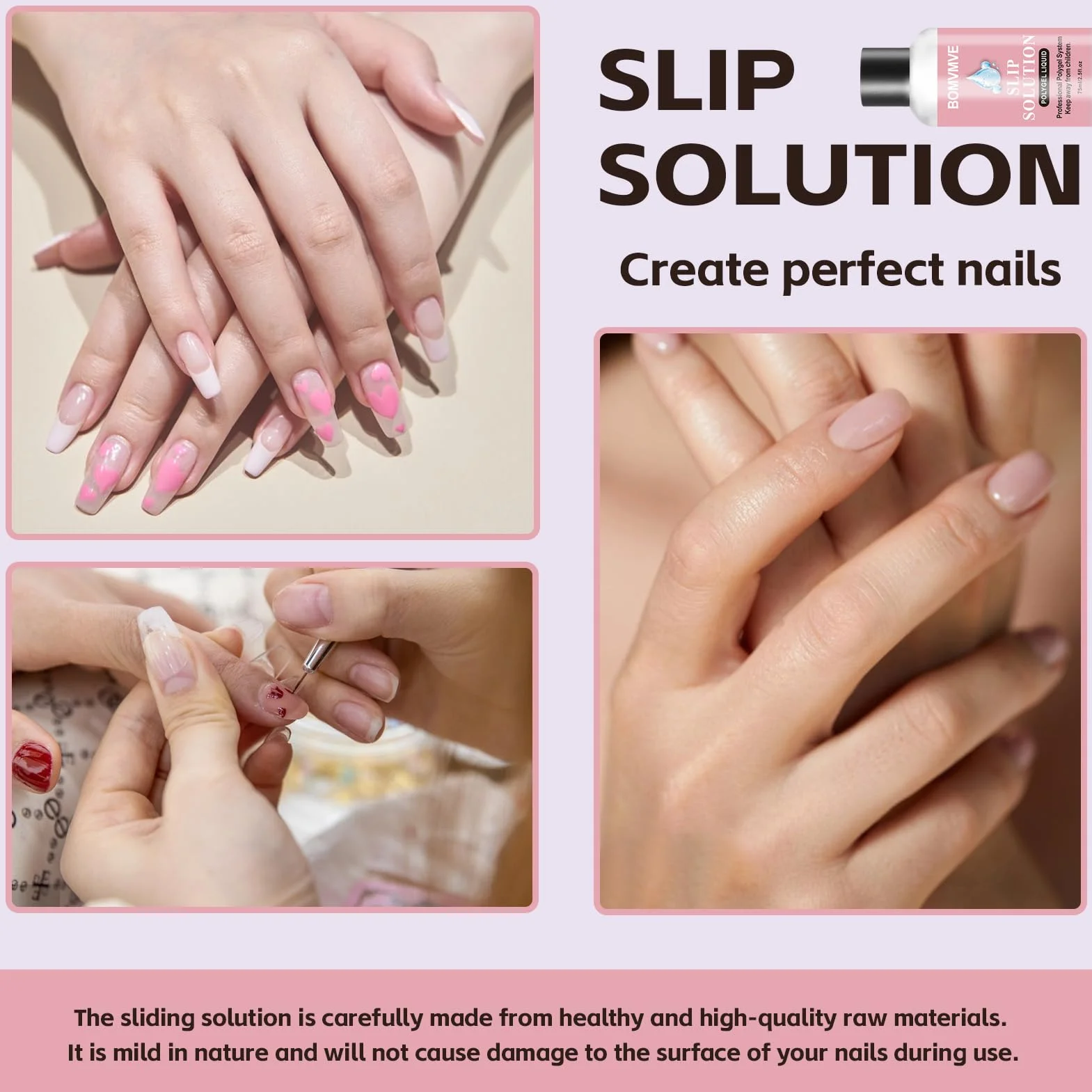 Slip Solution Polygel, Solution de Glissement pour Polygel Ongles, Kit Ongle Gel Anti-adhérence avec Pince, Brosse, Verre en Cristal et Lingettes
