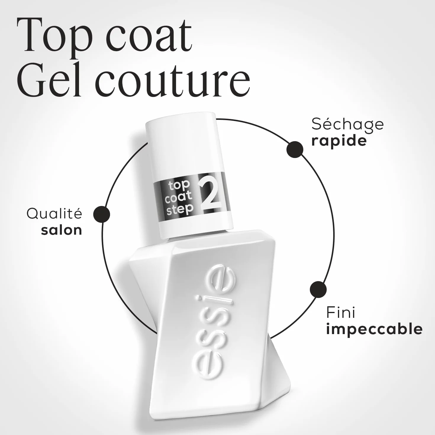 ESSIE Gel Couture Top Coat Vernis à Ongles de Finition Effet Gel Sans Lampe UV Longue Tenue 15 Jours Brillance Miroir Anti-Écaillement Vegan Transparent 13,5 ml