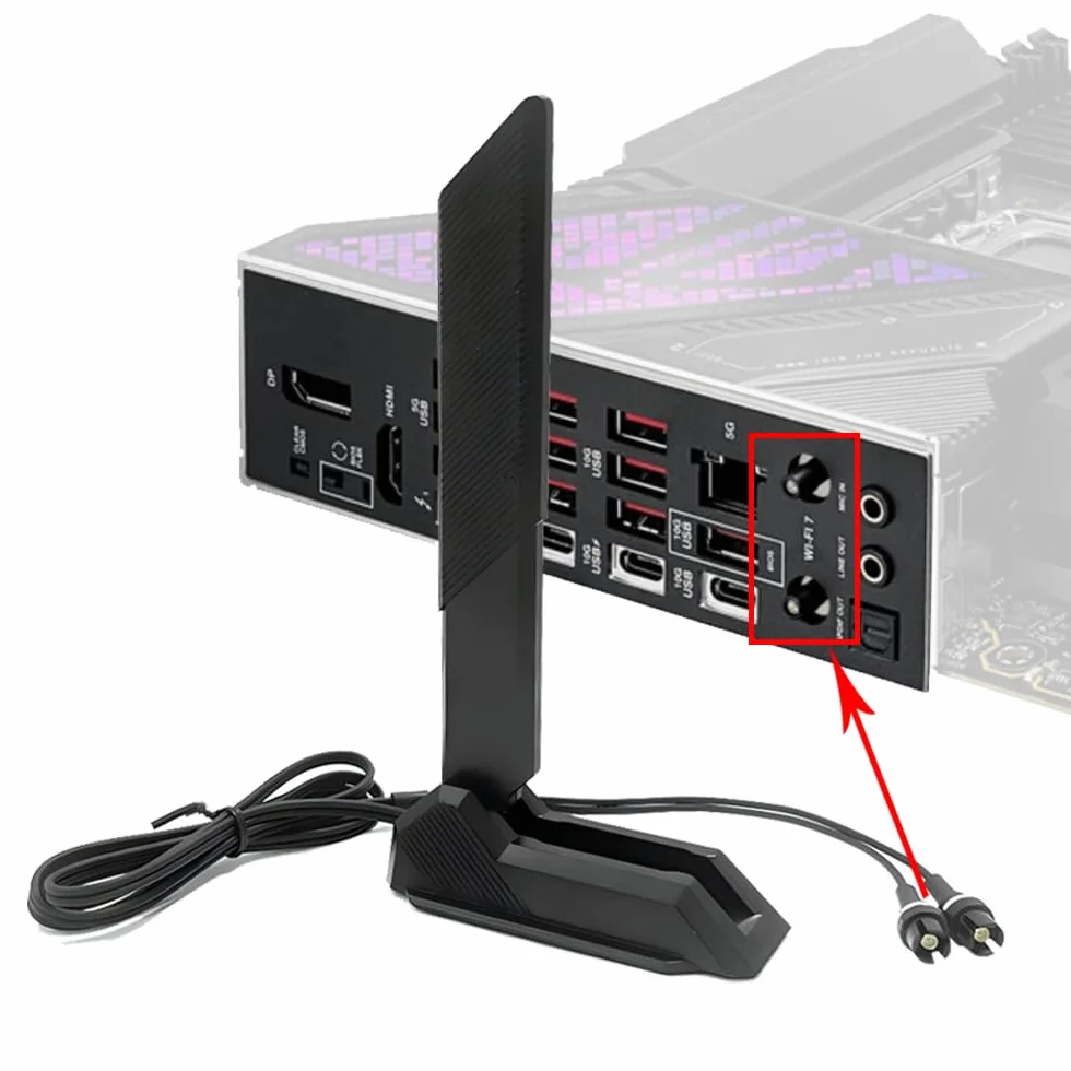 JINTAI Antenne WiFi 7 pour Gigabyte Z890 AORUS Elite, X870E AORUS Master, B860M Gaming X, B850M AORUS Elite, B550M, B650E, TRX50, W790 AI TOP, antenne de base magnétique 5,8 Gbit/s, faible latence