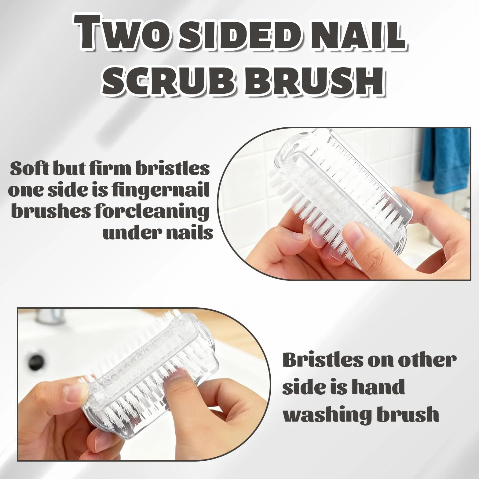 Brosse à Ongles Robuste 2 Pièces, Brosse de Nettoyage en Plastique pour Manucure et Pédicure