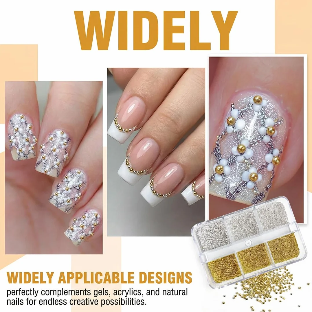 Or Perle Nail Charms Pearls Caviar Strass Ongle Nail Art Mini Beads pour Bijoux