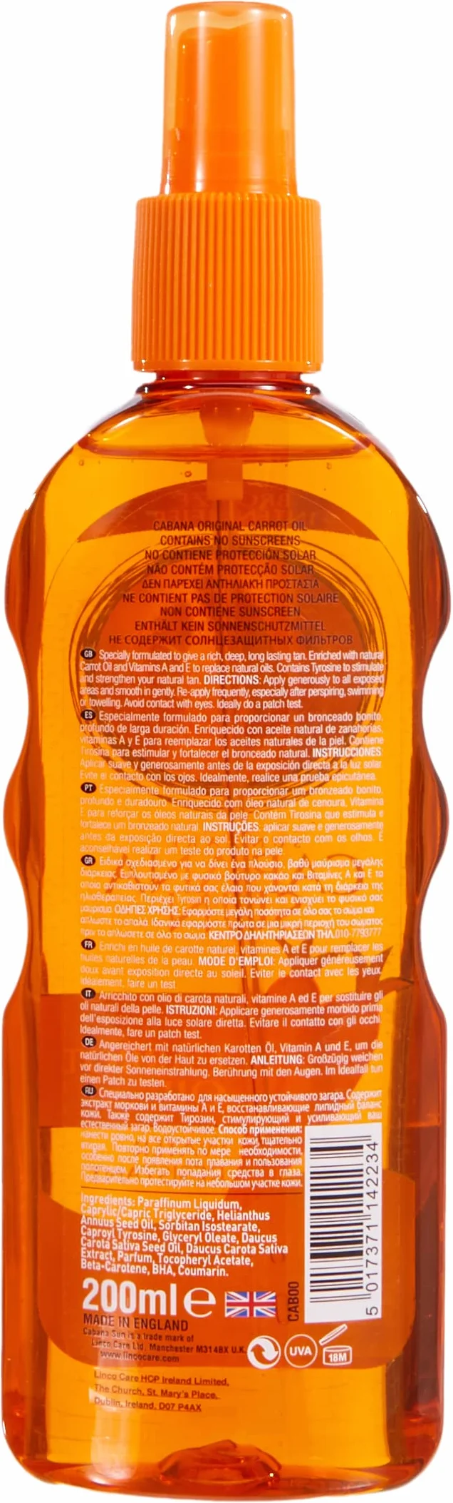 Huile de Carotte Originale Cabana Sun 200ml Accélère le Bronzage