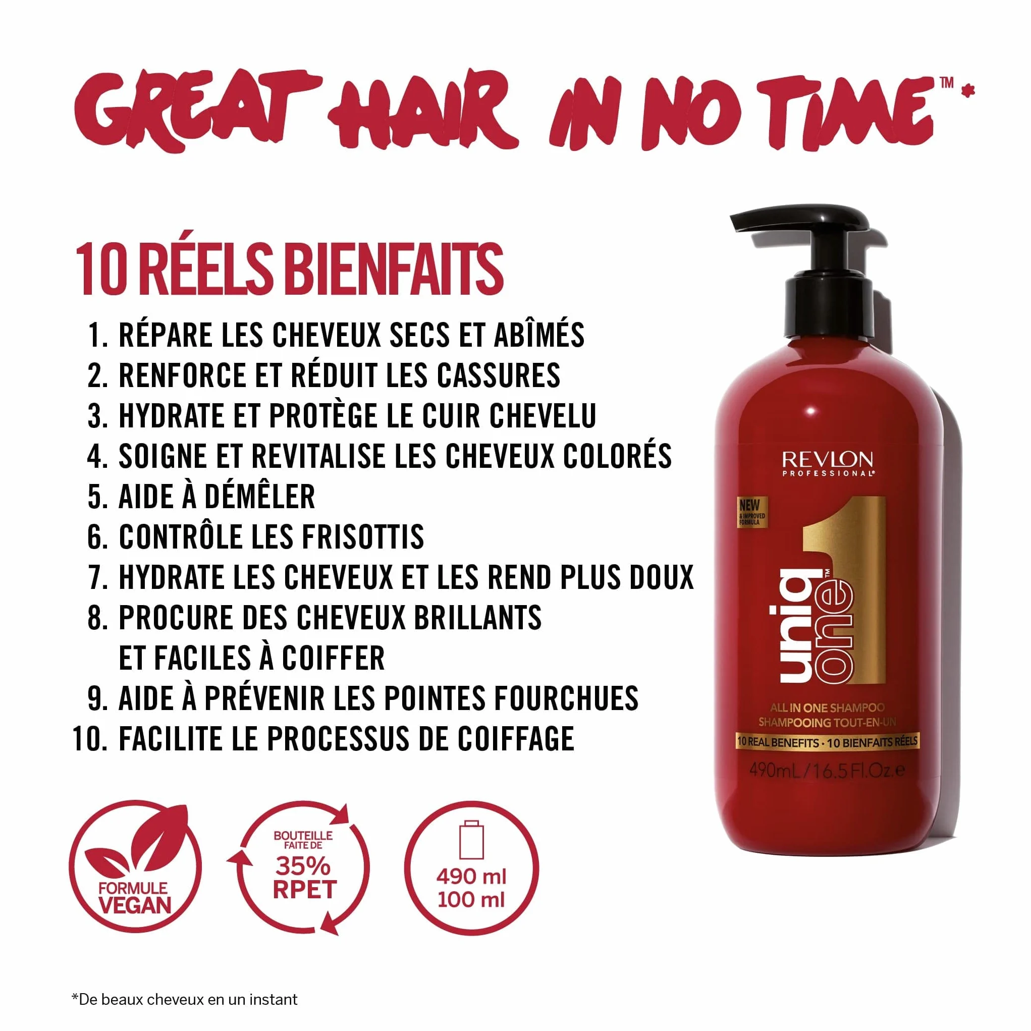 Revlon Professional UniqOne Shampooing et Après-shampooing 2en1 490 ml Soin Cheveux Nourrissant Réparateur Vegan