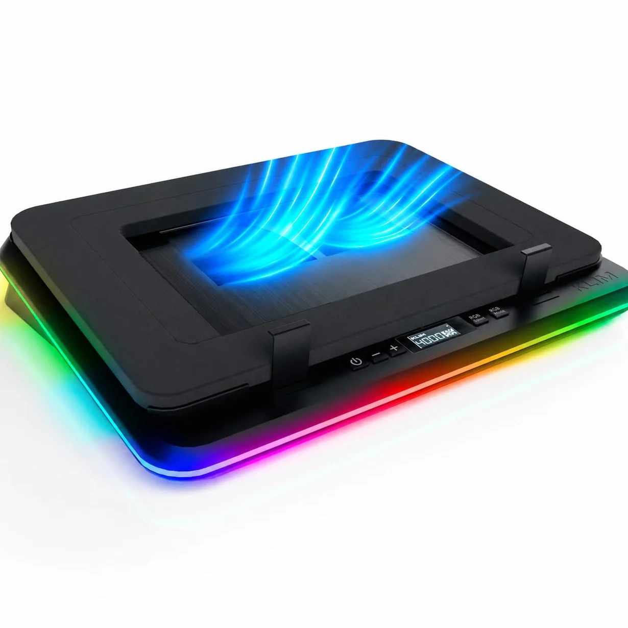 KLIM Turbofrost Refroidisseur PC Portable 4 Turbo Ventilateurs 4000 RPM USB-C/DC RGB Dynamique 4 Ports USB 14-17in Noir