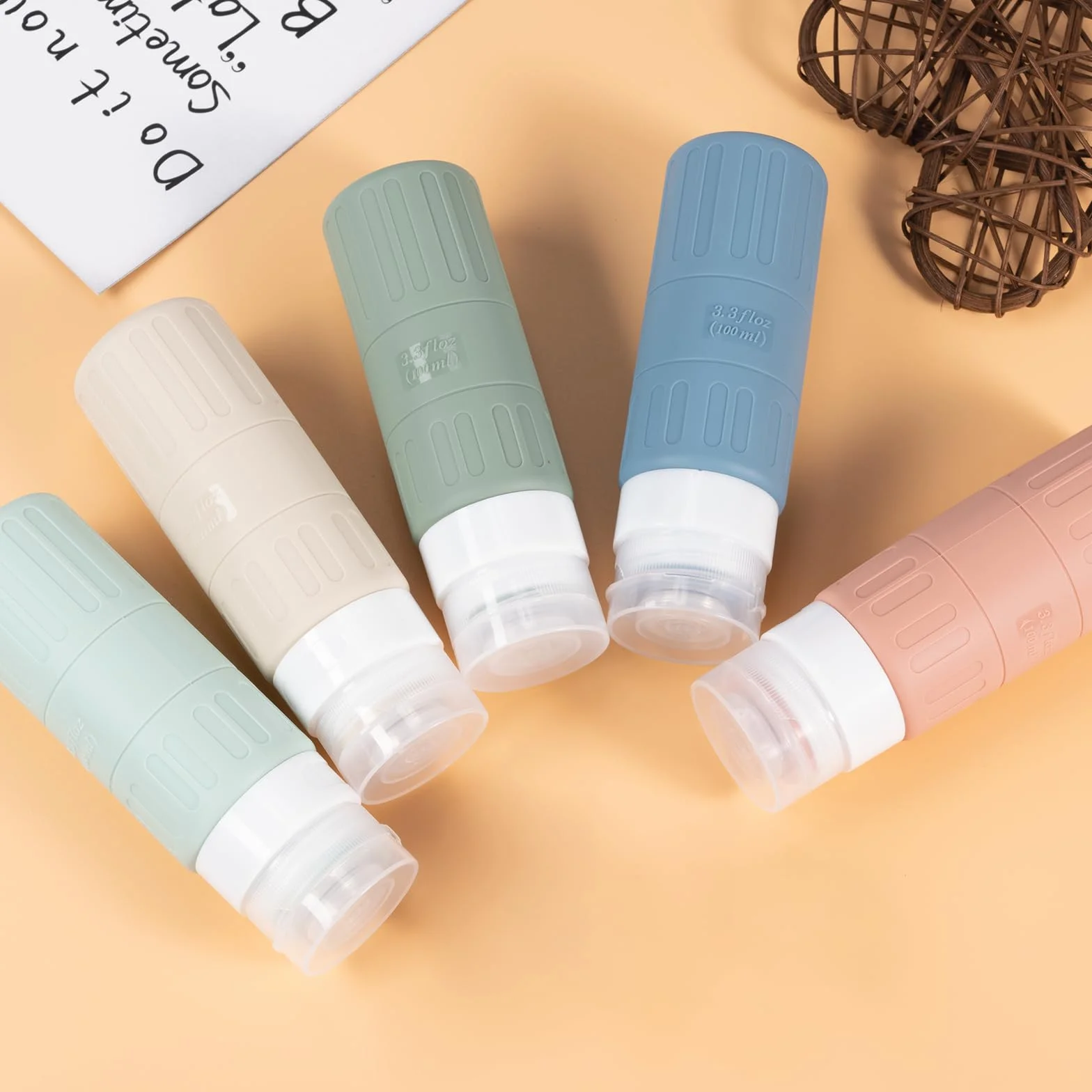 Carehabi 5 Pièces Flacon Voyage Silicone 100ml Avion, Contenant Vide Remplissable pour Shampooing Gel Douche Lotion Cosmétiques