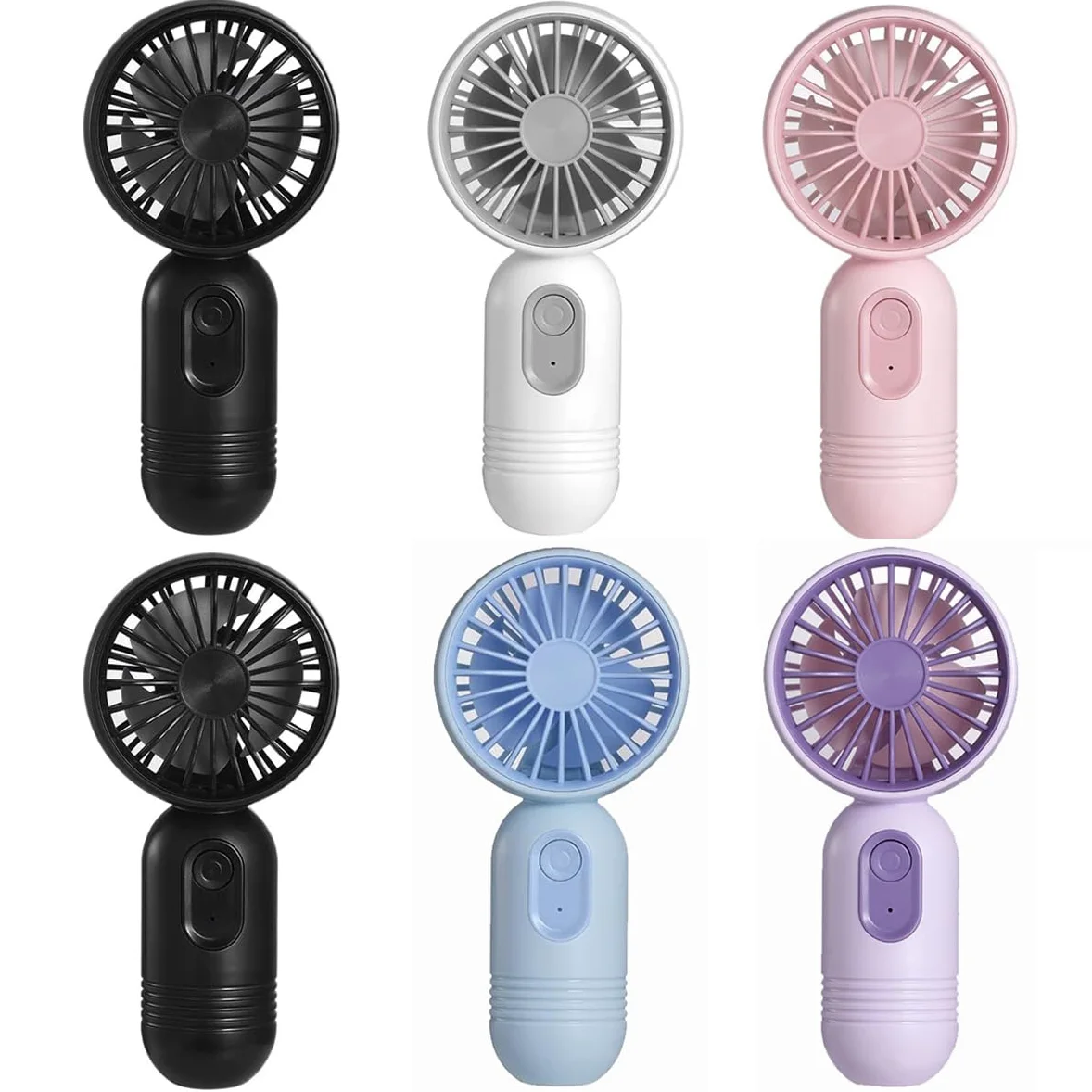 Mini ventilateur portable de 6 unités, joli ventilateur de main fonctionnant sur piles, ventilateur personnel léger et petit avec 3 vitesses et ventilateur de cils rechargeable par USB pour filles