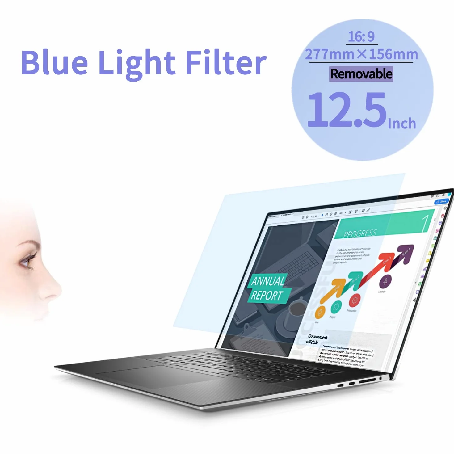 12,5 Pouces Filtre Anti-Lumière Bleue Protecteur d'Écran, Anti-Reflet, Amovible