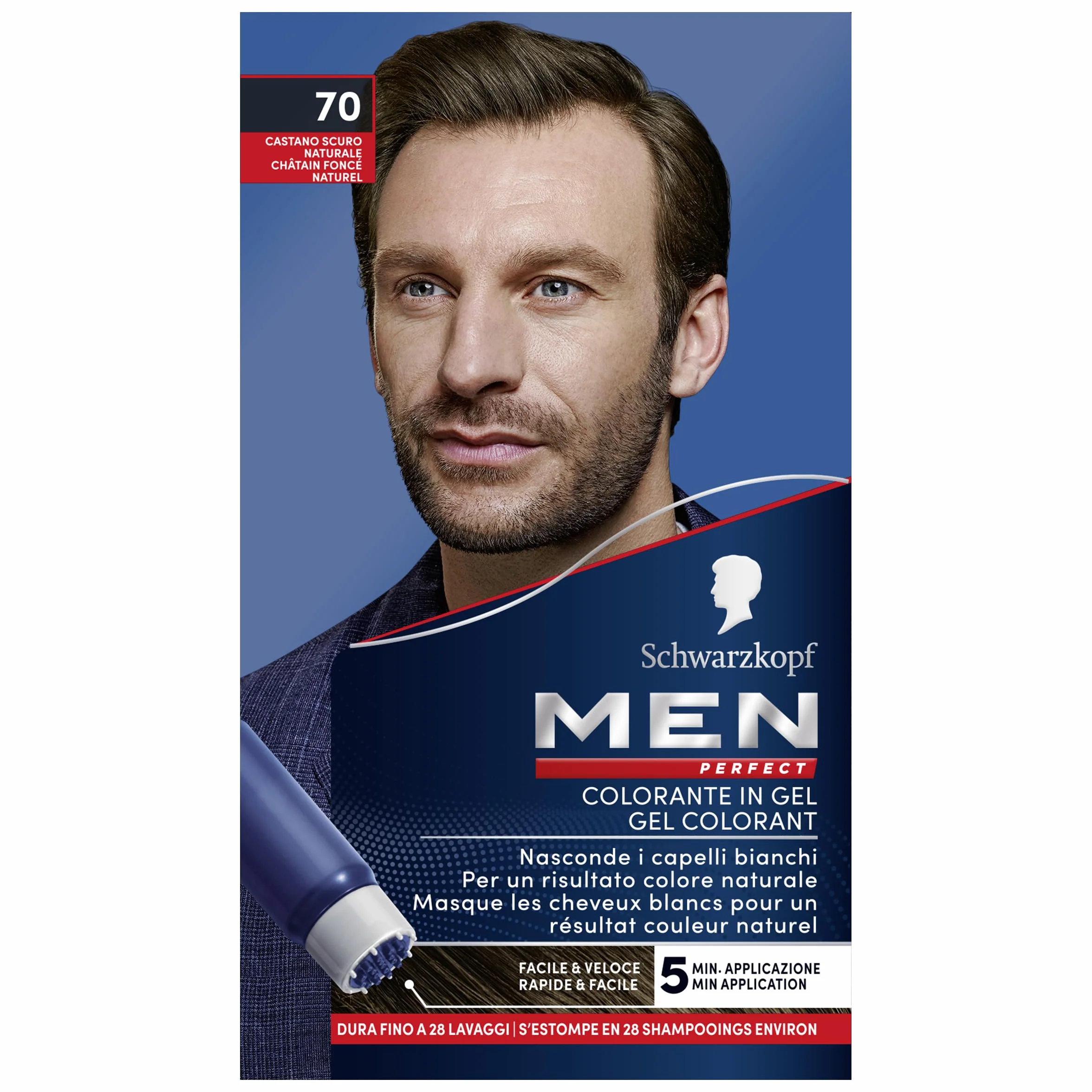 Schwarzkopf Men Perfect Gel Colorant Anti-Cheveux Blancs Homme Châtain Foncé Naturel 70