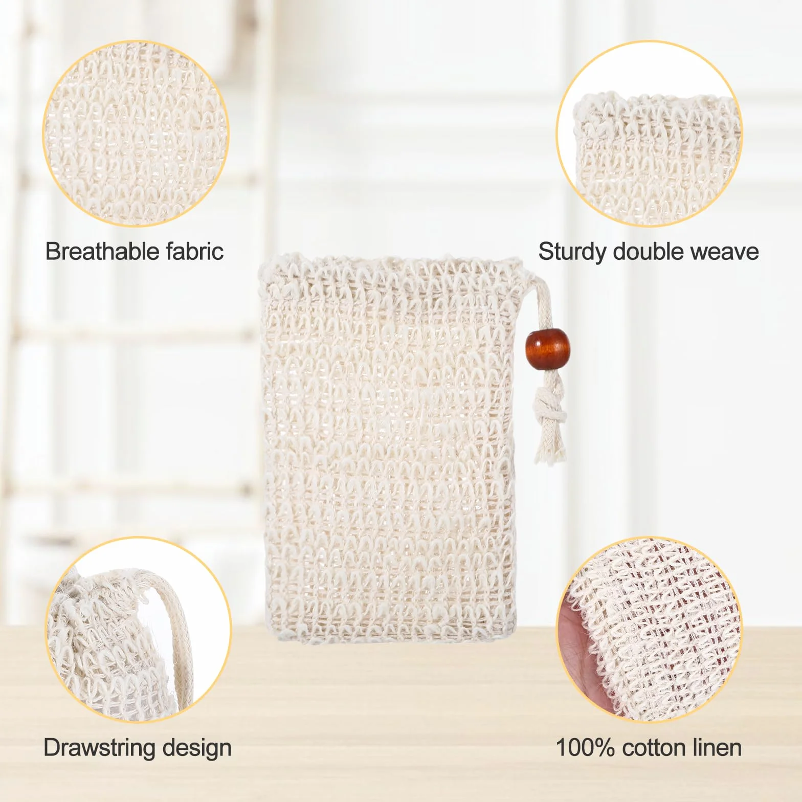 Lot de 10 sachets à savon en sisal 100% coton - Sacs à savon solide naturel