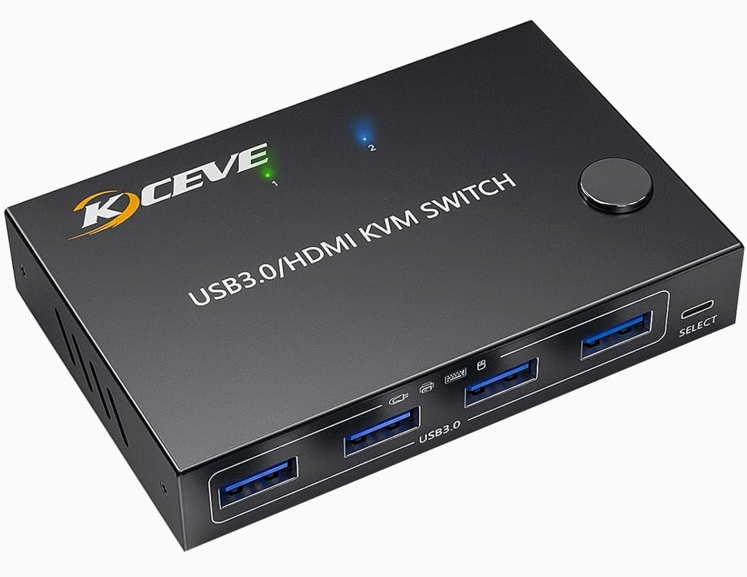 KCEVE Commutateur KVM 2 Ordinateurs 1 Moniteurs HDMI | Commutateur KVM HDMI 4K @ 60 Hz, USB 3.0 pour 2 ordinateurs, clavier et souris, télécommande filaire (4K HD 2 en 1 sortie)