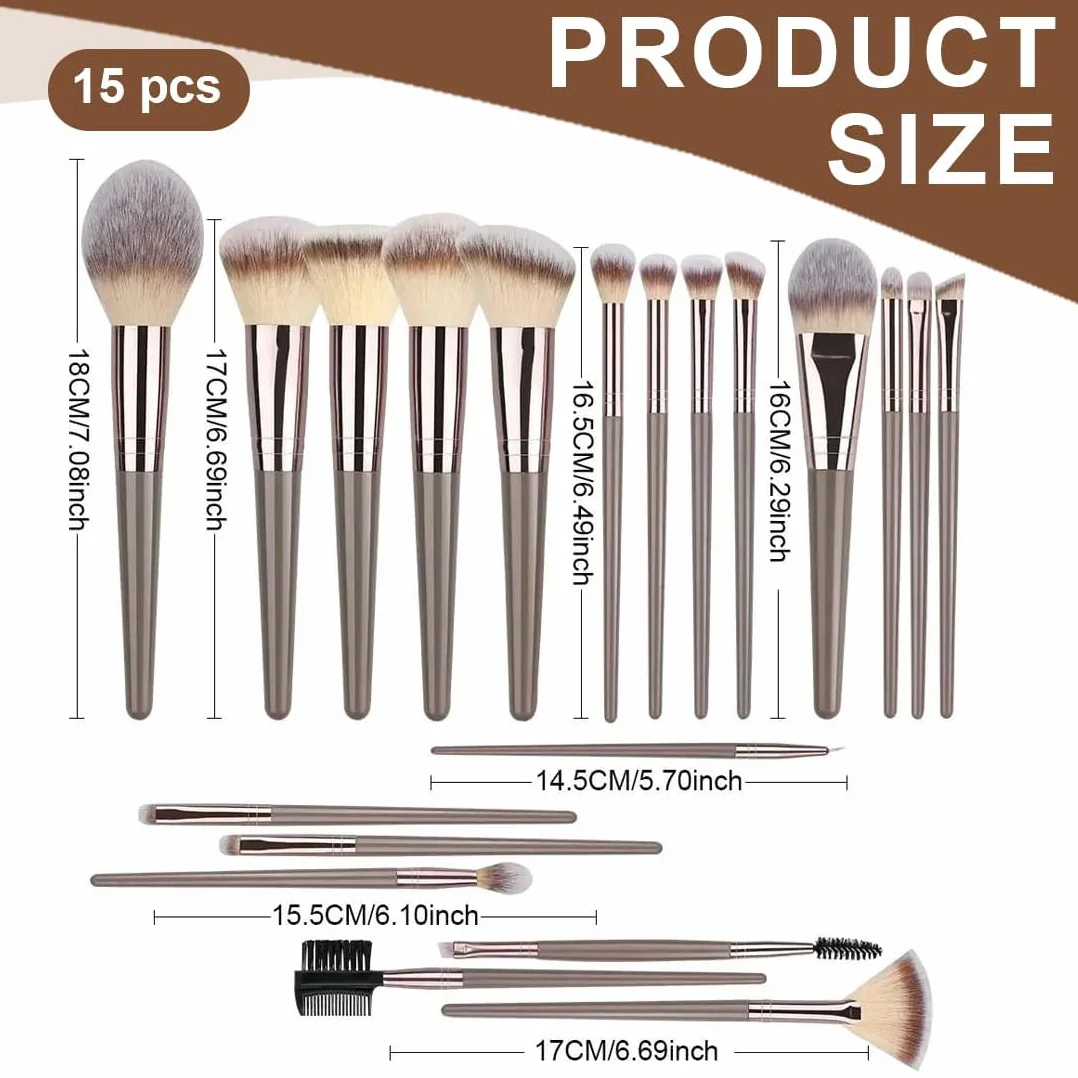 Pinceau Maquillage Set 15pces, pinceaux maquillage pour fond de teint poudre blush
