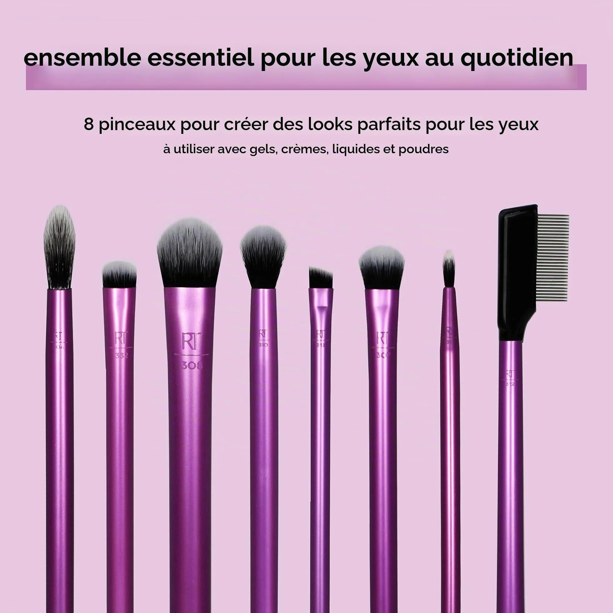 Real Techniques Ensemble de pinceaux de maquillage Everyday Eye Essentials, 8 pièces