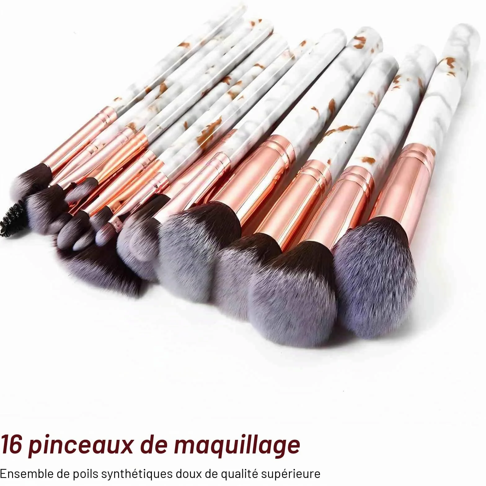 Pinceaux Maquillage Marbre Premium 16 PCS Kabuki Poudre Blush Contour Fond de Teint Correcteur