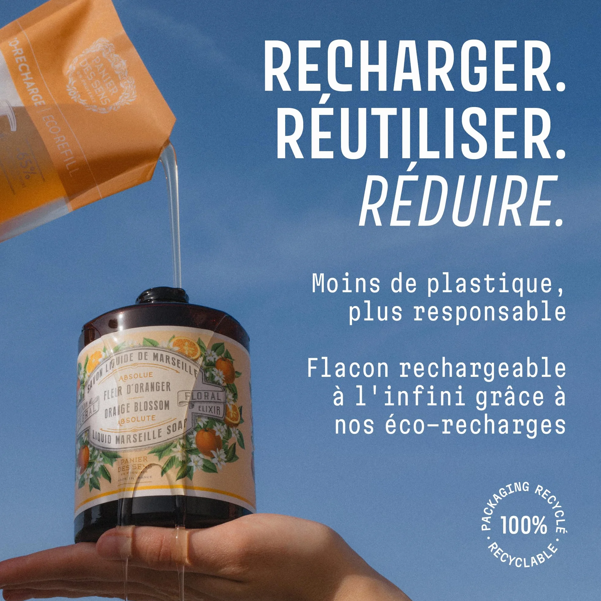 Panier des Sens Savon Liquide Mains Fleur d’Oranger 500ml – Savon de Marseille 96% Naturel Huile d’Olive & Coco Fabriqué en France