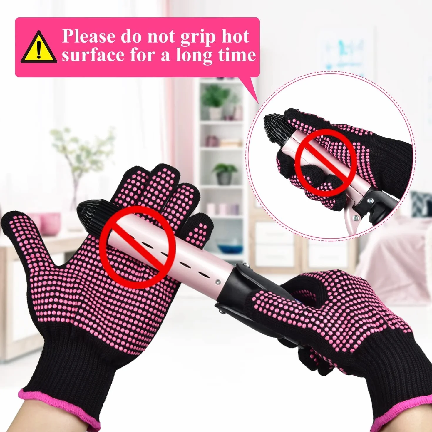Sopito 2 Pièces Mitaines de Gants Résistants à la Chaleur pour Fer à Friser, Rose