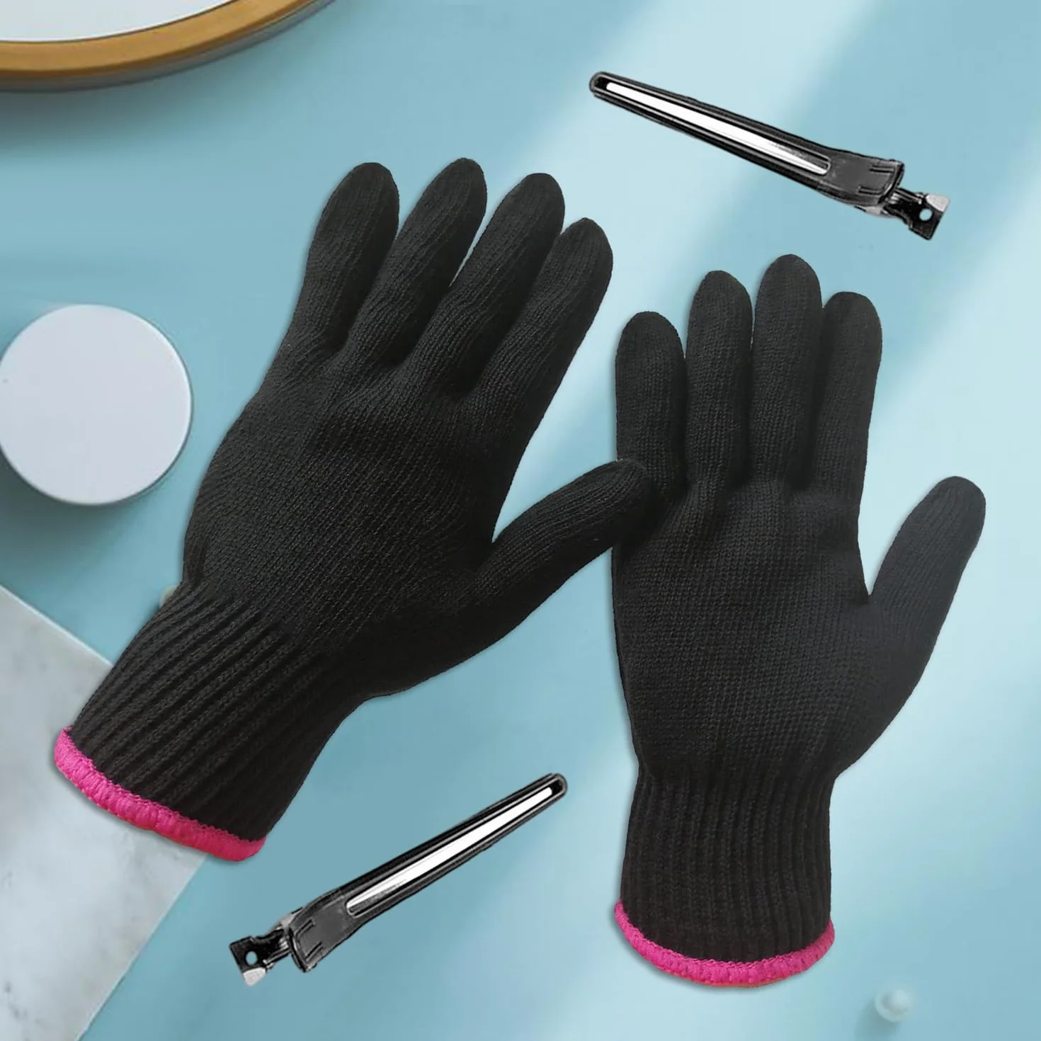 Gants Résistants à la Chaleur Professionnels avec Pinces à Cheveux, Noir