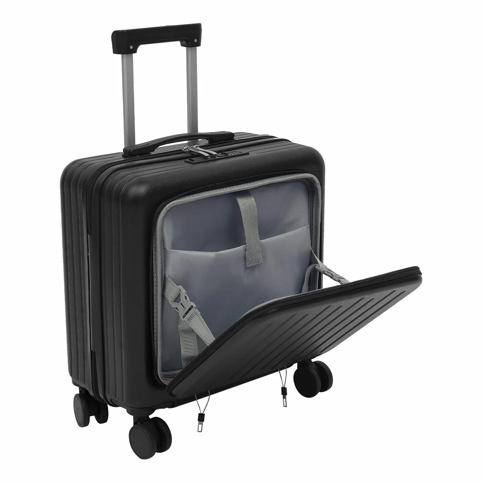 Valise de pilote de 45,7 cm avec roulettes, petit bagage à main avec compartiment pour ordinateur portable, port de charge USB, porte-gobelet, valise de voyage légère avec serrure à