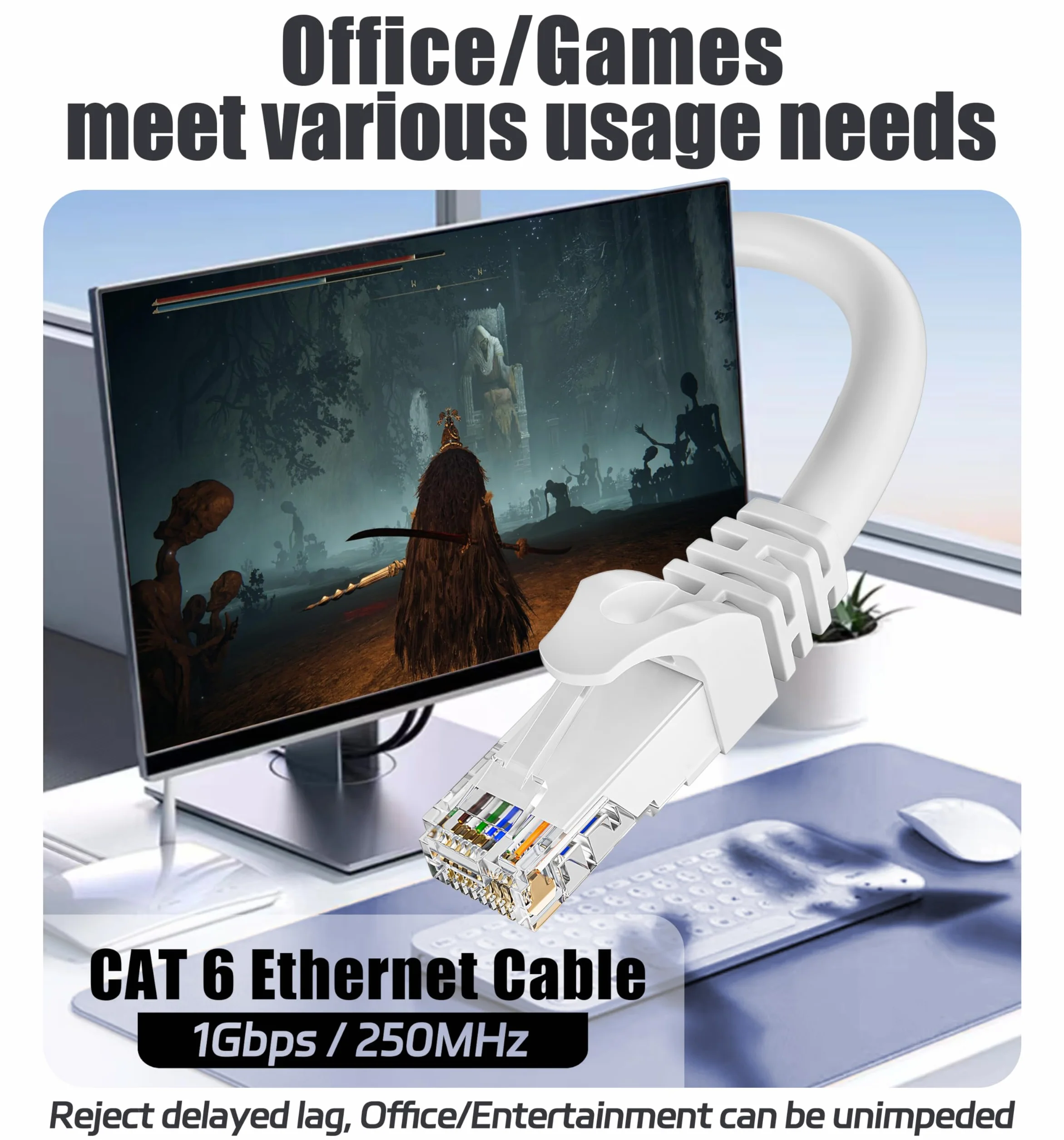 Câble Ethernet Cat 6 10m RJ45 Haute Vitesse 23AWG UTP 1000Mbps LAN Blanc