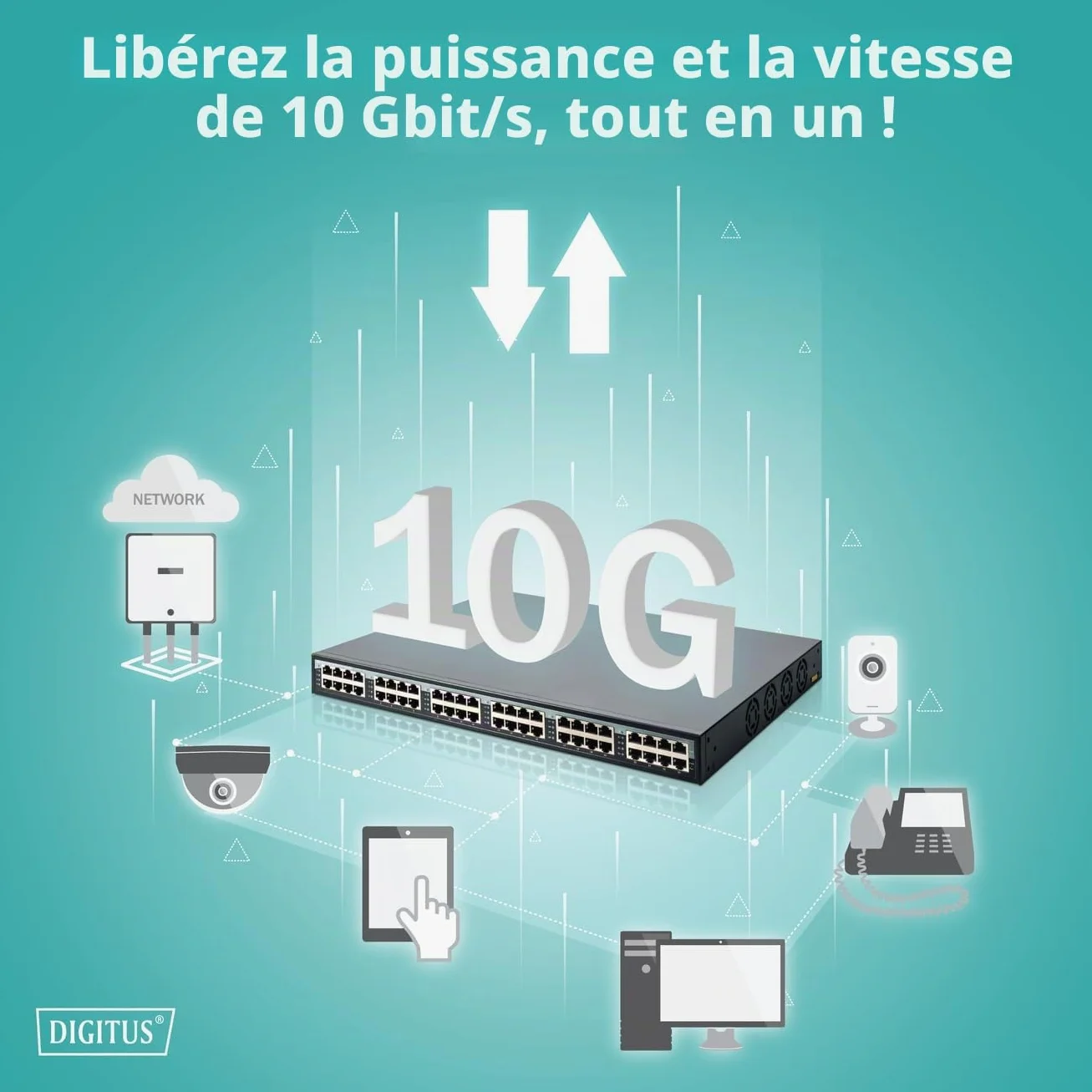 DIGITUS PoE+ Injecteur - 24 ports - IEEE802.3at - 10 Gbit/s - rack 19 pouces - 370 Watt total - jusqu'à 30 Watt/port