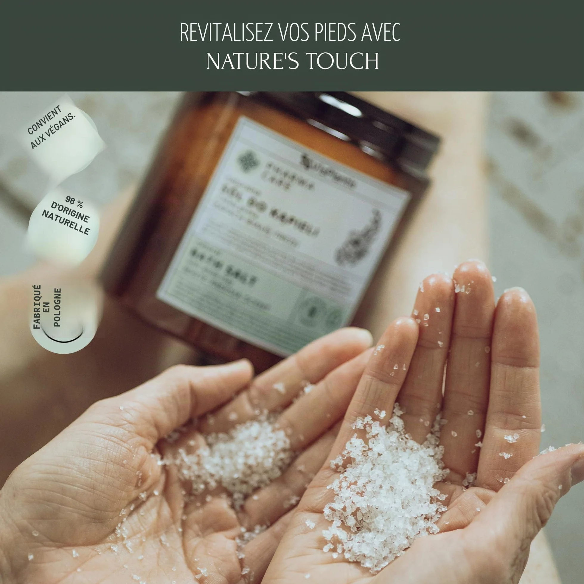 Vis Plantis Sel pour Bain de Pieds au Thé Vert et à l’Urée 560 g Soin des Pieds contre les Champignons et les Fissures