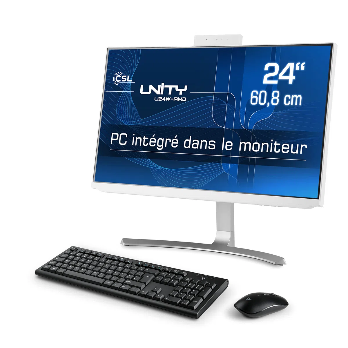 PC Tout-en-Un CSL Unity U24W-AMD, 60,5 cm (23,8 Pouces, 1920x1080 Full HD) - AIO Puissant (AMD Ryzen 7 5700G CPU 8x3800 MHz, 2000 Go SSD, 32 Go DDR4-RAM, Windows 11 Pro), Blanc