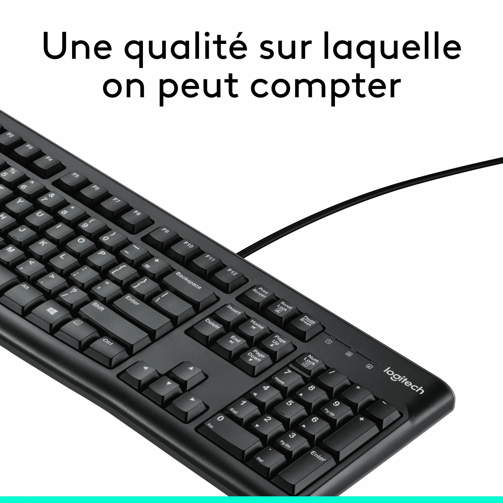 Logitech K120 Clavier Filaire USB AZERTY Noir Résistant Eclaboussures