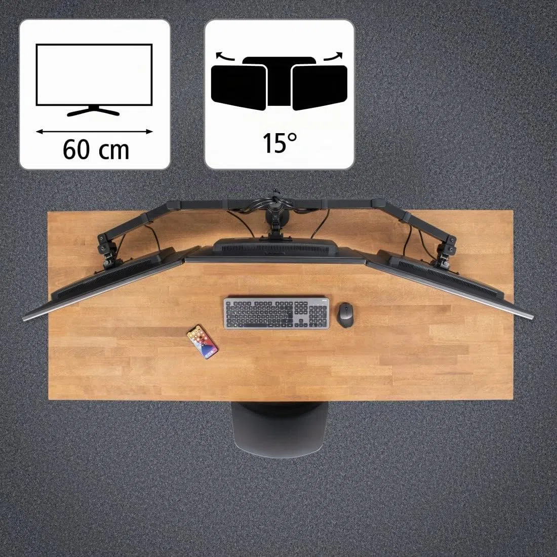 Hama Support Ecran PC 3 écrans Garantie 5 Ans (Bras pour 3 Moniteurs TFT/LCD/LED de 33 à 69 cm (13" - 27"), Hauteur Réglable, Pivotable, Inclinable, Système Easy Fix) Noir