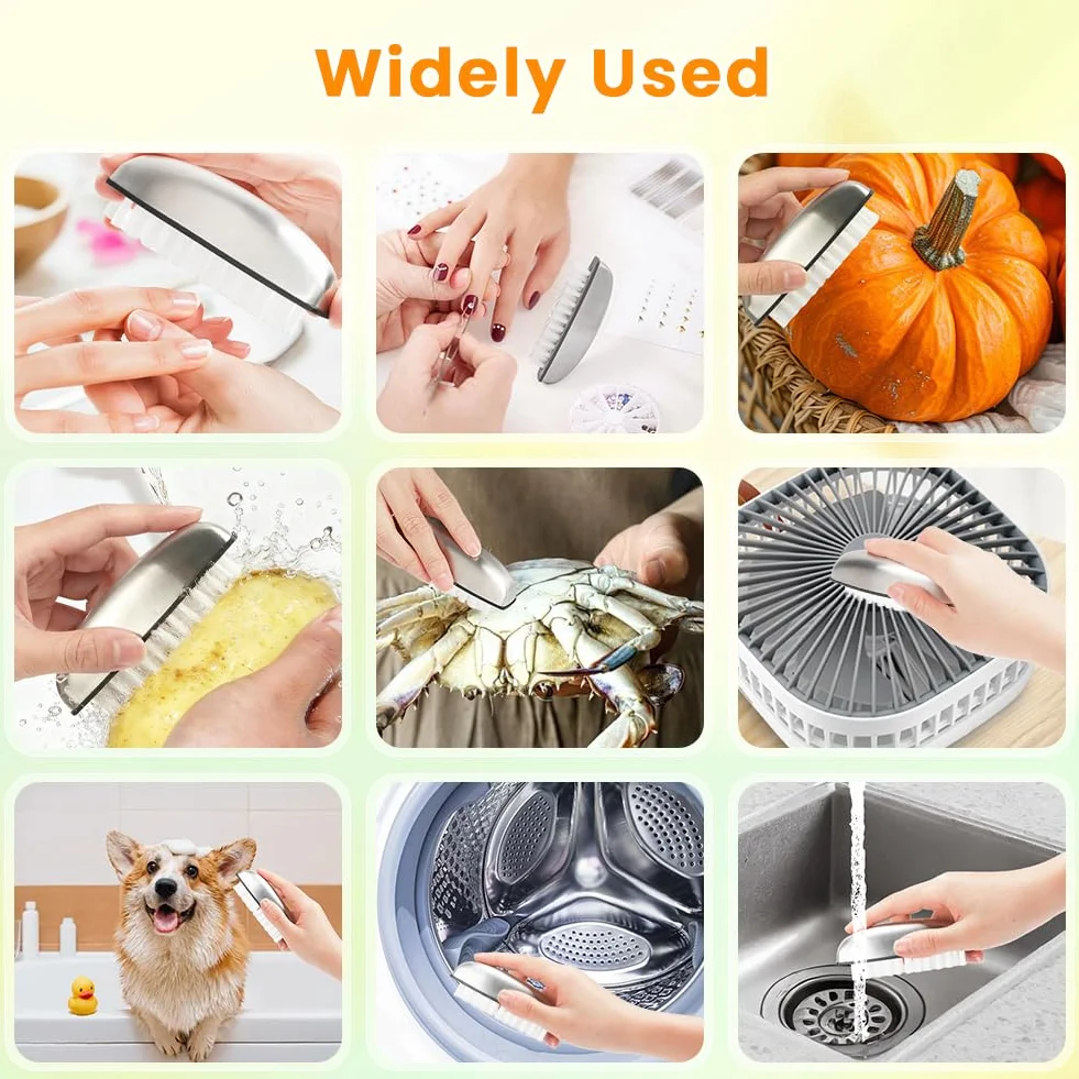 Brosses à Ongles en Acier Inoxydable 3 Pièces, Brosse de Nettoyage pour Mains Pieds Ongles